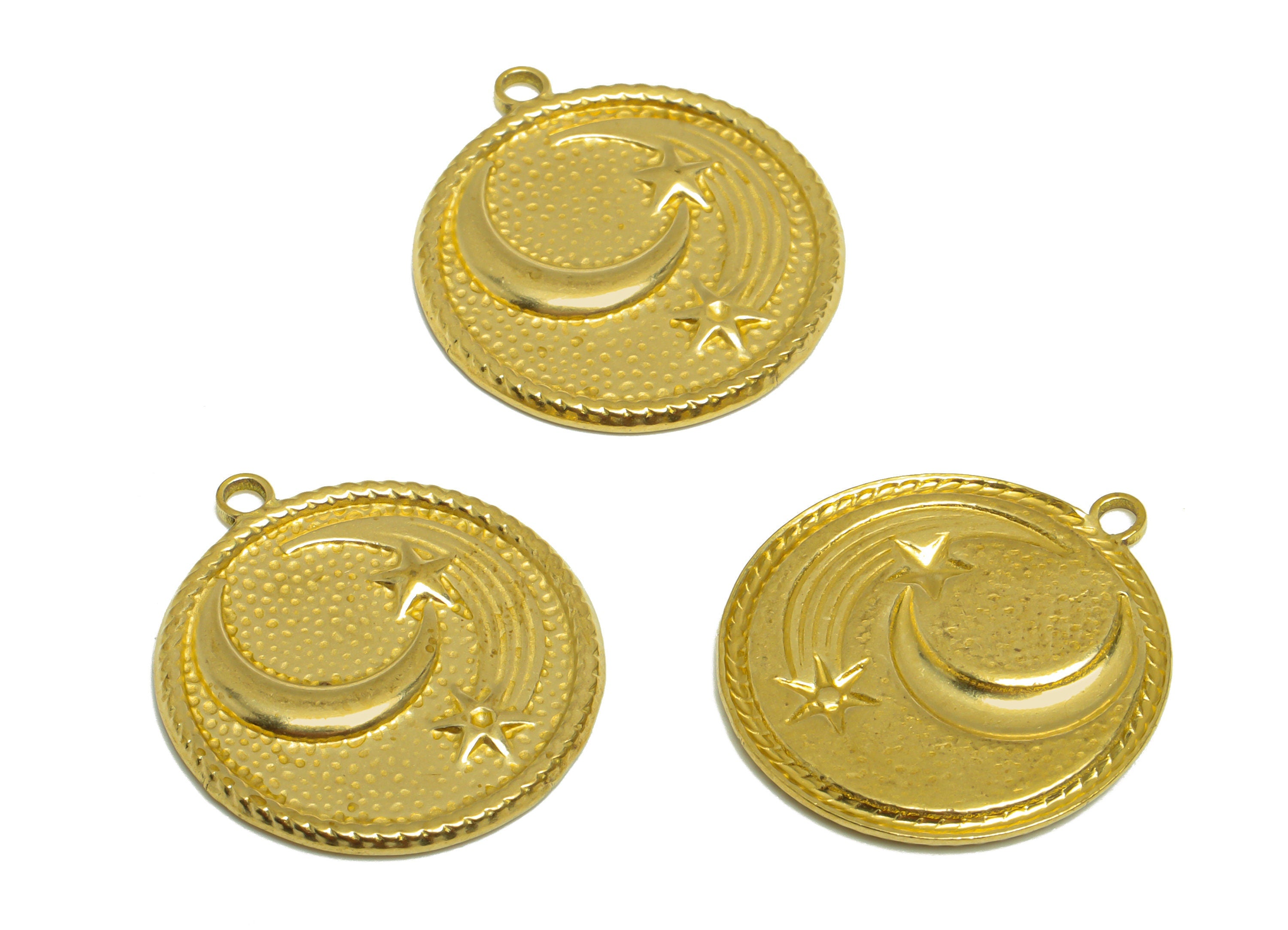 Brass Star Earring Charm- Raw Brass Moon Antique Vintage Charm - Brass Meteor Crescent Pendant - For Necklace - 25.2x23x1.8mm - PP10172 - DOMEDBAZAAR