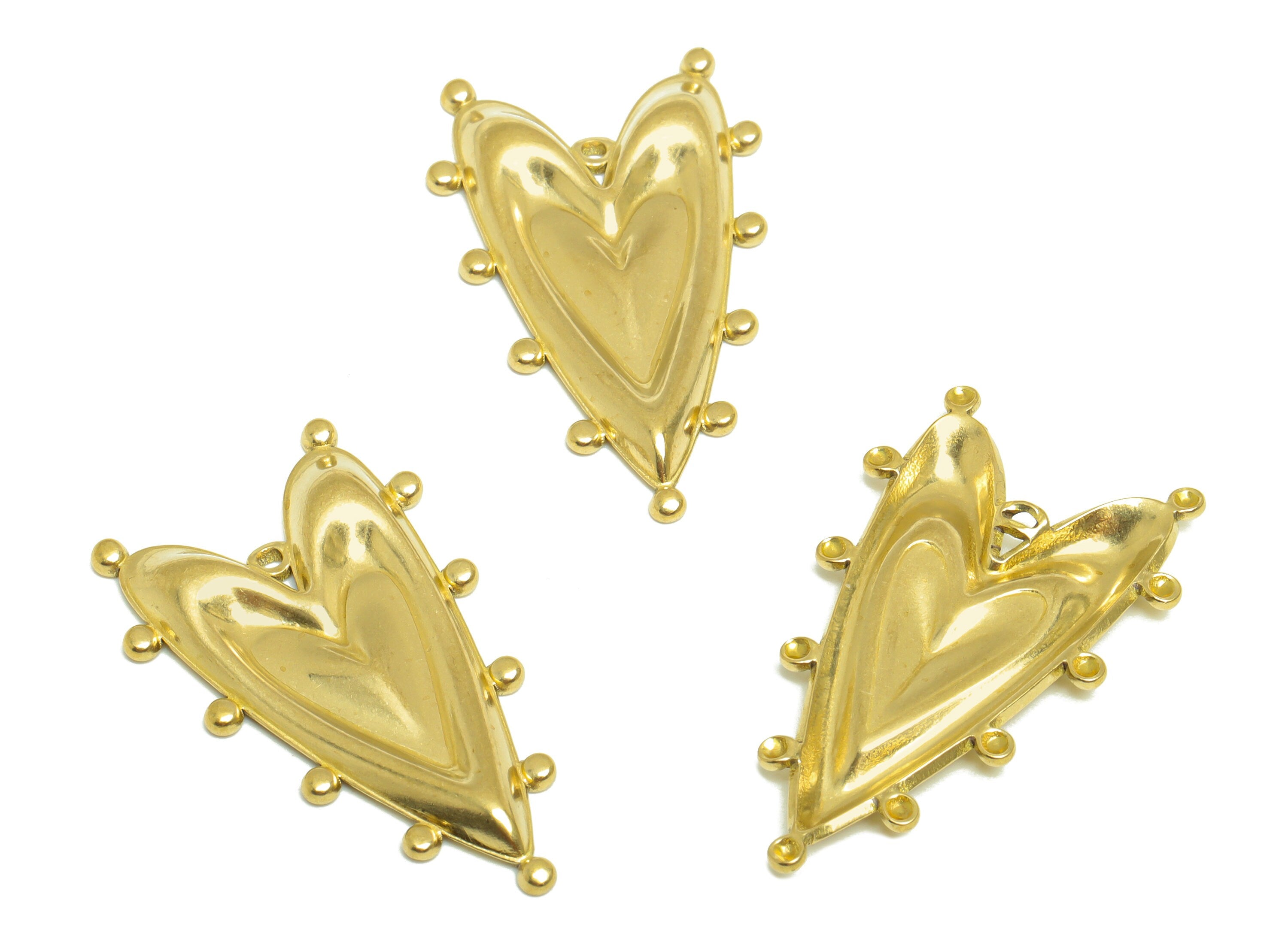 Brass Heart Earring Charm- Raw Brass Textured Long Heart Charm - Brass Abstract Heart Pendant - For Necklace - 35.5x21.4x3.13mm - PP10163 - DOMEDBAZAAR