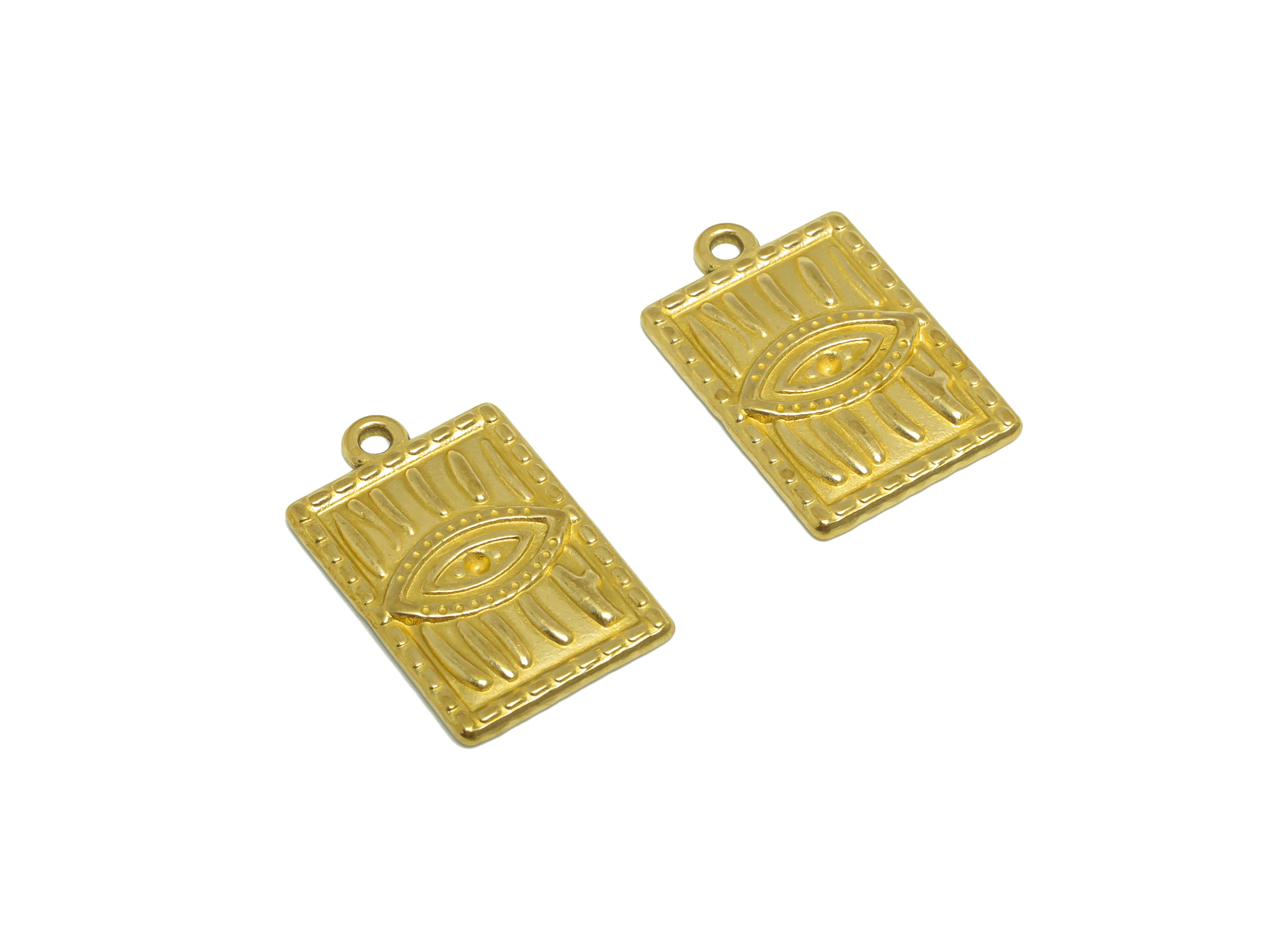 Brass Eye Earring Charm- Raw Brass Textured Antique Vintage Charm - Brass Rectangle Pendant For Diamond - For Necklace - 22x14x1mm - PP10165 - DOMEDBAZAAR