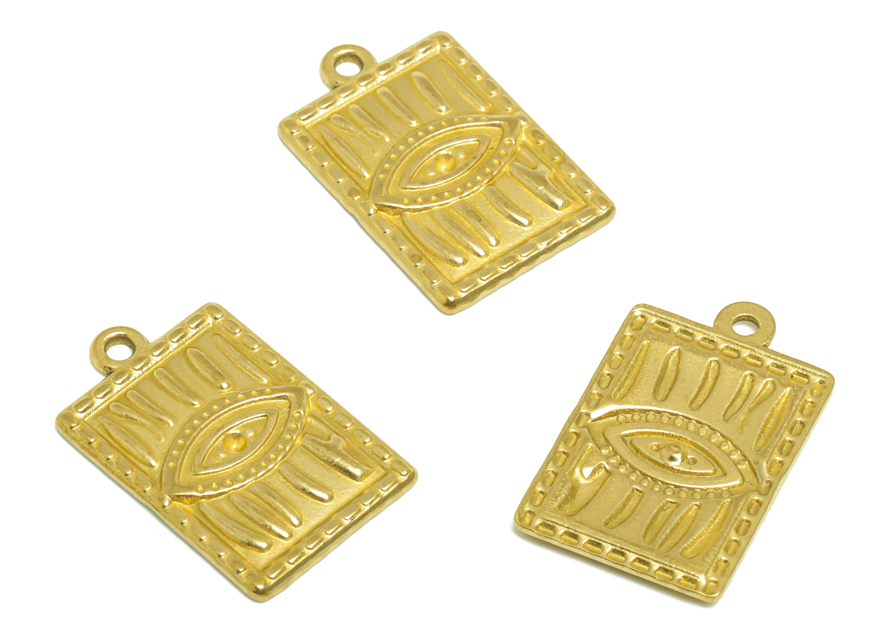 Brass Eye Earring Charm- Raw Brass Textured Antique Vintage Charm - Brass Rectangle Pendant For Diamond - For Necklace - 22x14x1mm - PP10165 - DOMEDBAZAAR
