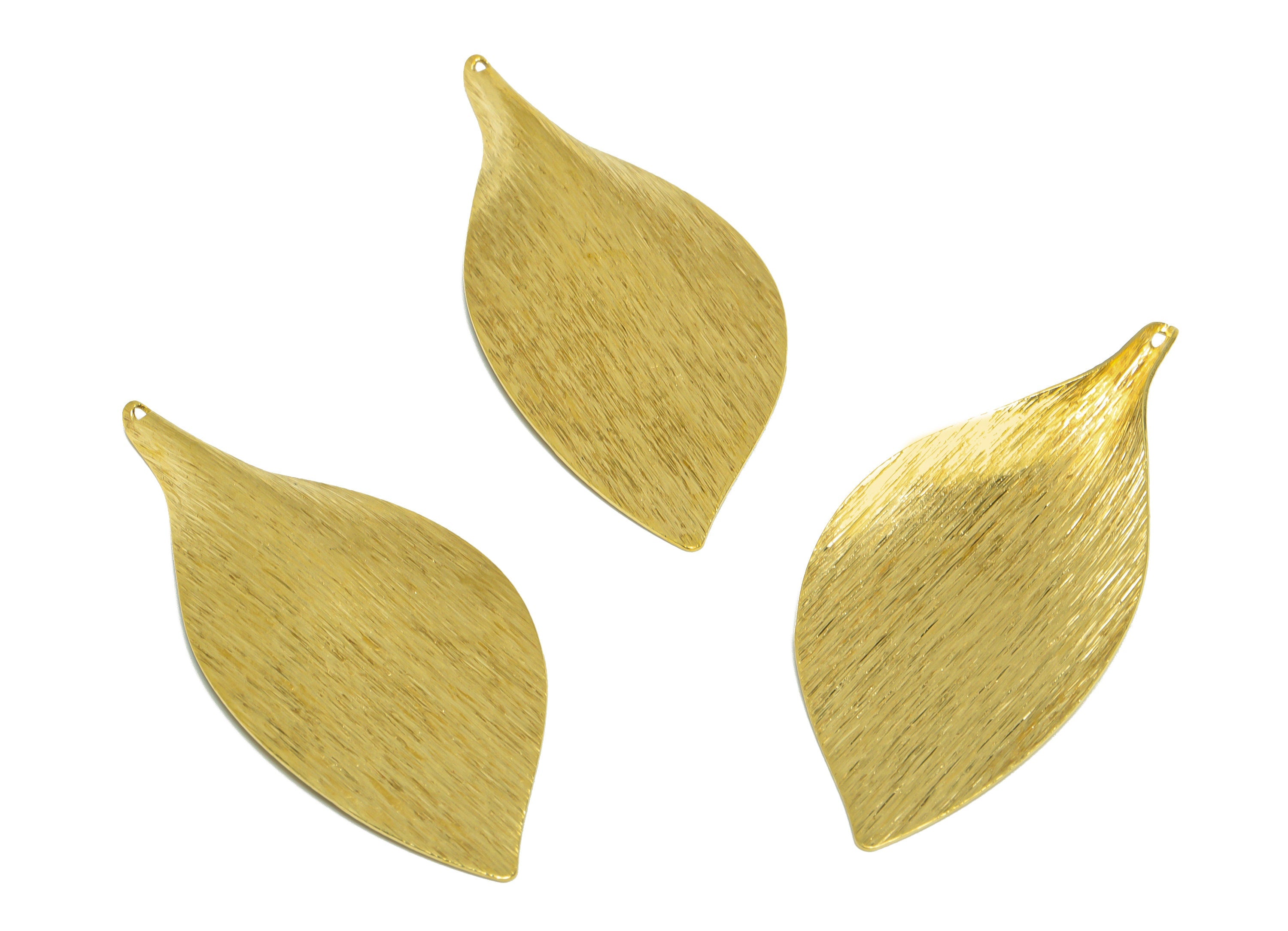 Brass Leaf Earring Charm - Raw Brass Textured Leaf Earring Charm - Brass Botanical Earring Charm - Brass Leaf Pendant - 56x25x3mm - PP10229 - DOMEDBAZAAR
