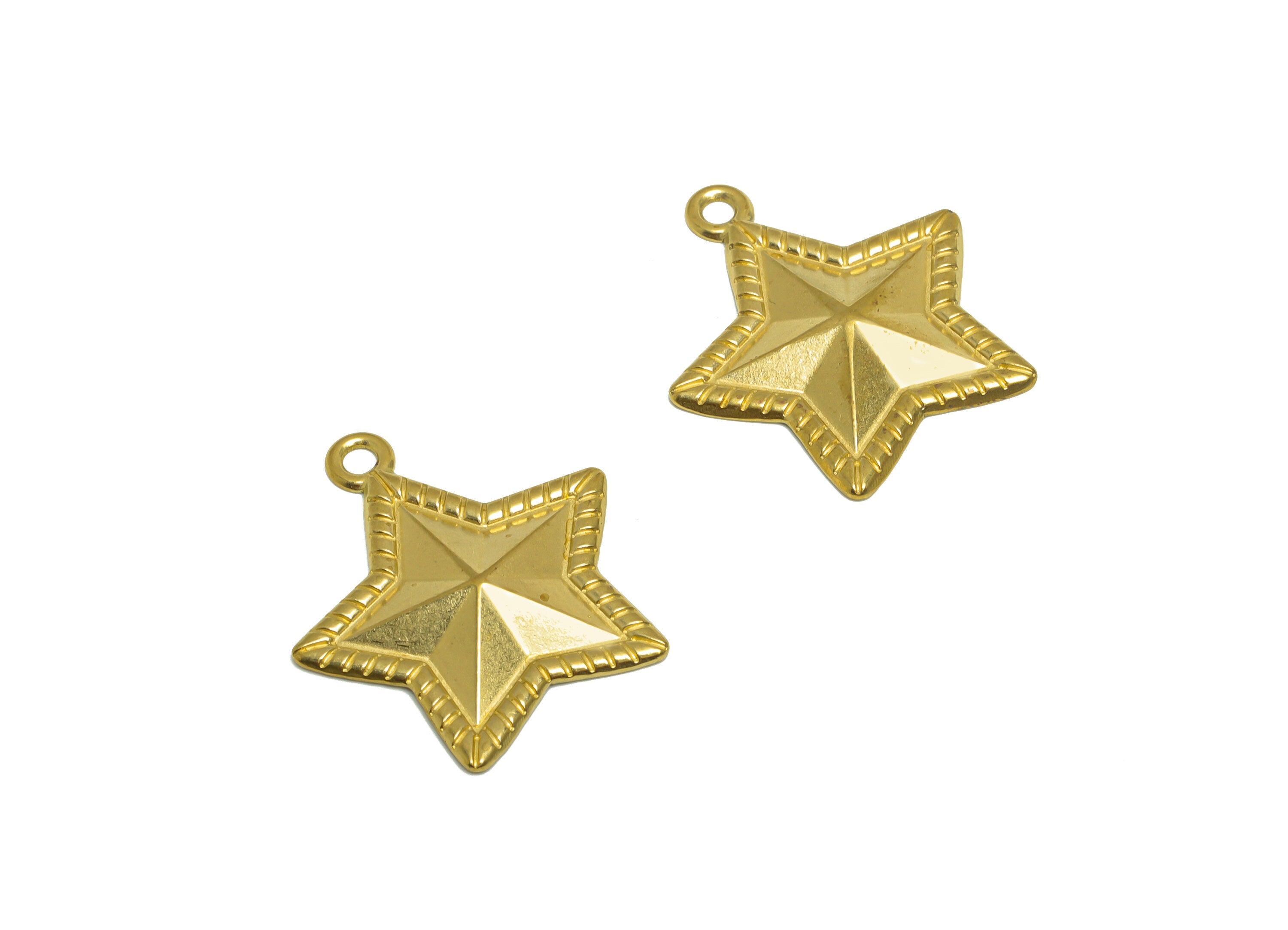 Brass Star Earring Charm- Raw Brass Textured Star Charm - Brass Five-Pointed Star Pendant - For Necklace - 31.4x27x3.7mm - PP10177 - DOMEDBAZAAR