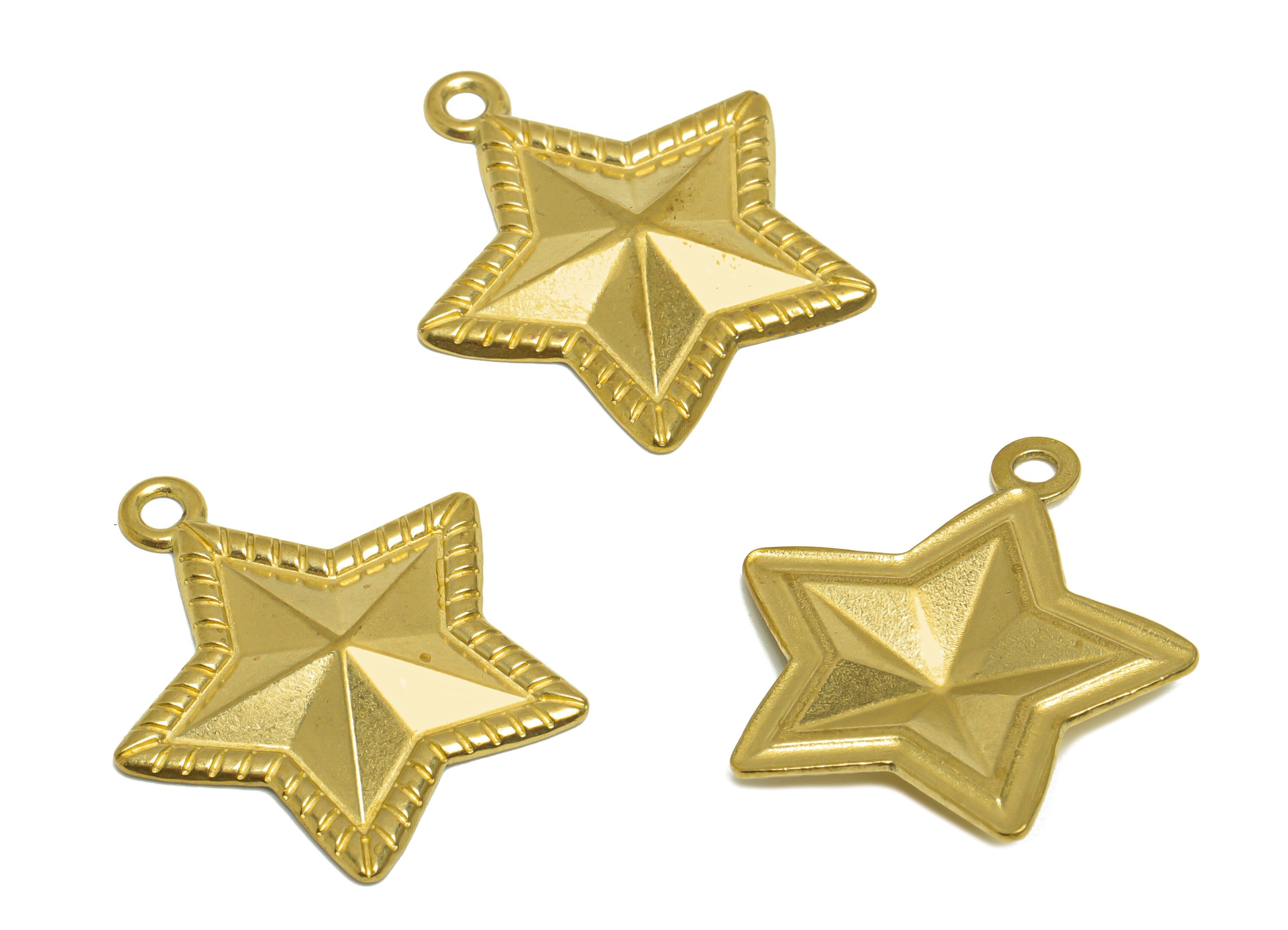 Brass Star Earring Charm- Raw Brass Textured Star Charm - Brass Five-Pointed Star Pendant - For Necklace - 31.4x27x3.7mm - PP10177 - DOMEDBAZAAR