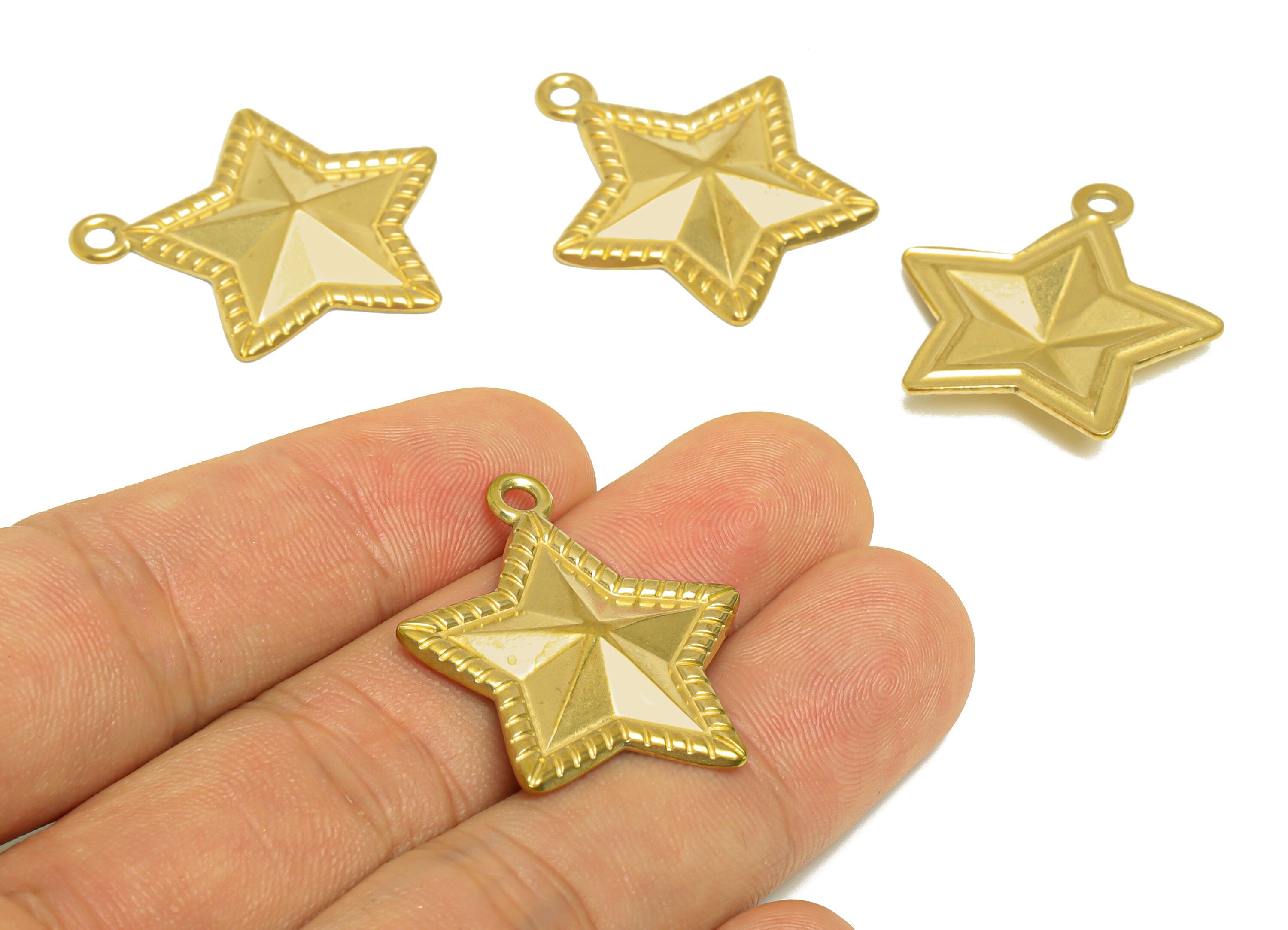 Brass Star Earring Charm- Raw Brass Textured Star Charm - Brass Five-Pointed Star Pendant - For Necklace - 31.4x27x3.7mm - PP10177 - DOMEDBAZAAR