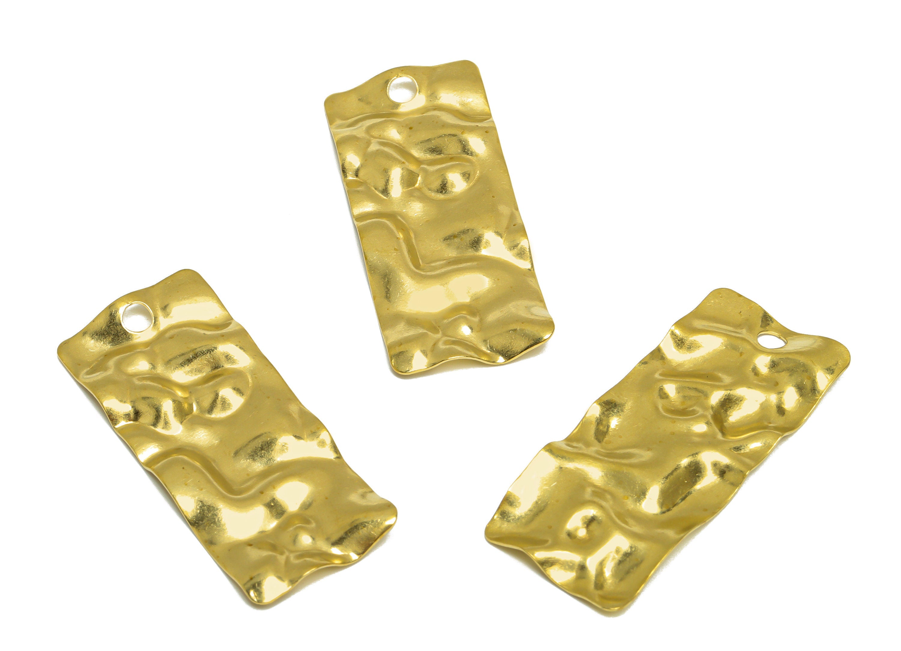 Brass Rectangle Earring Charm - Raw Brass Hammered Rectangle Earring Charm - Brass Geometry Earring Charm - 44x19.1x2.3mm - PP10247 - DOMEDBAZAAR