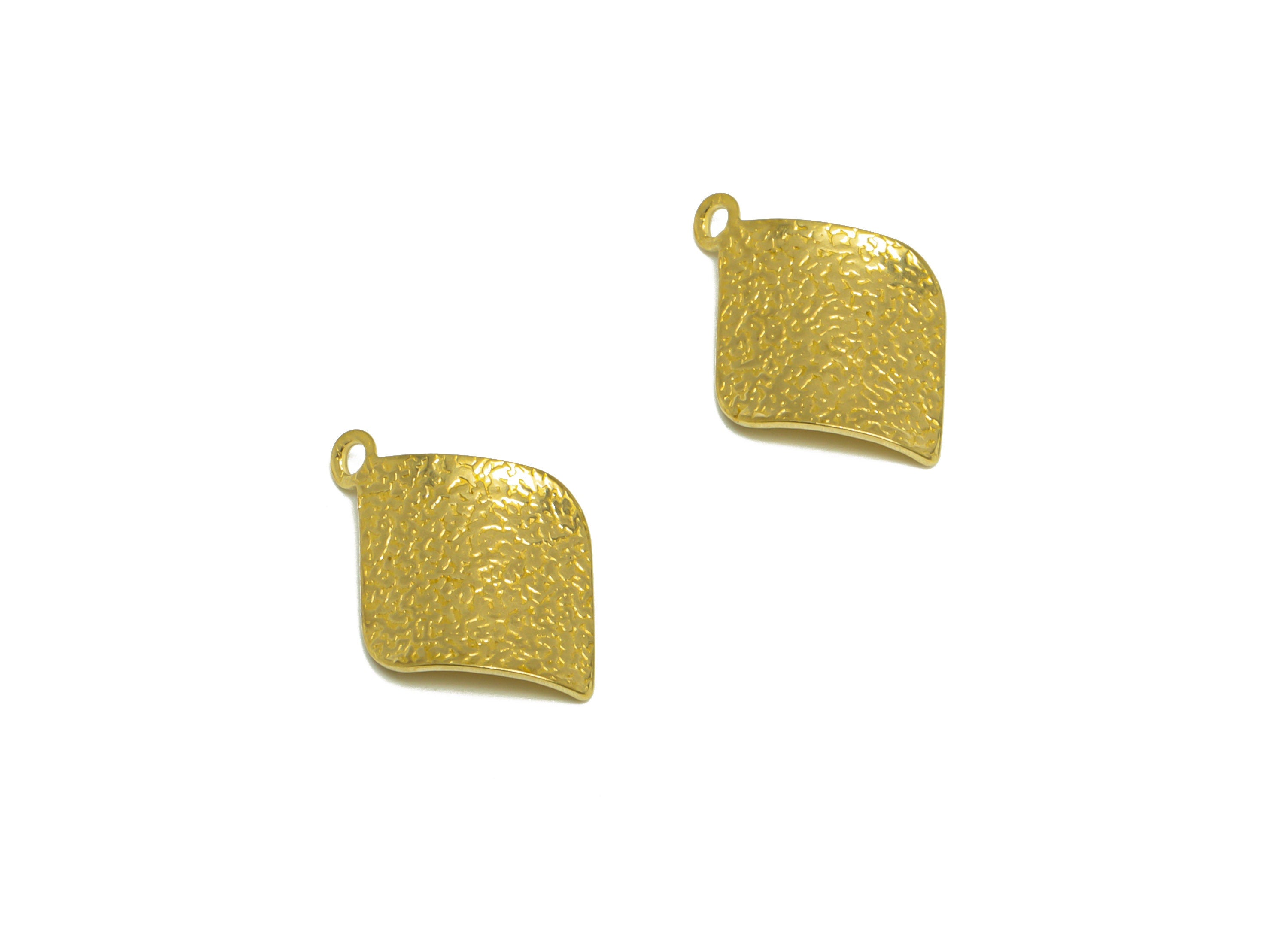 Brass Bent Diamond Earring Charm - Raw Brass Rhombic Earring Charms - Textured Diamond Charm - Earring Finding - 16.6x11x1.42mm- PP10219 - DOMEDBAZAAR