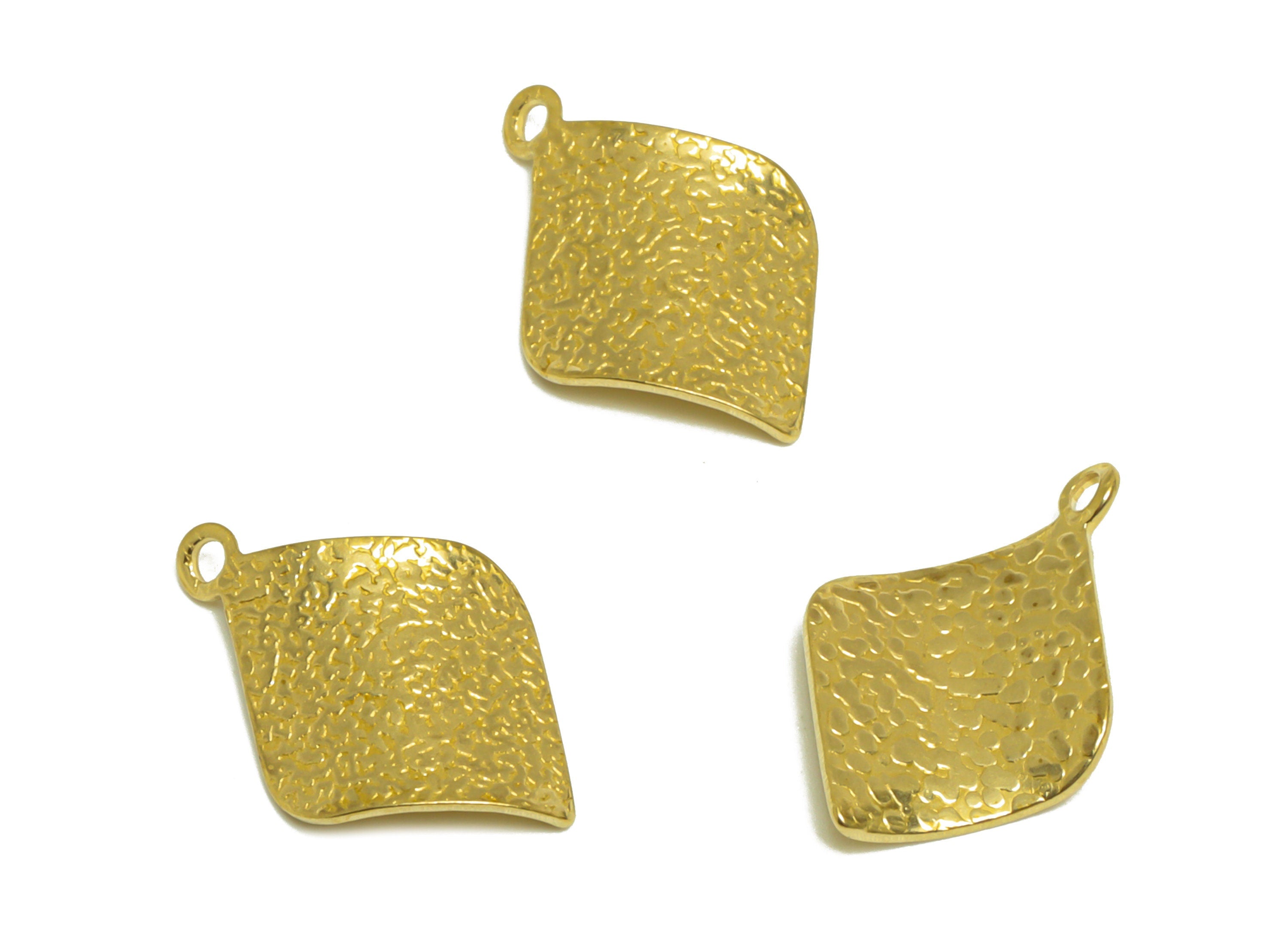 Brass Bent Diamond Earring Charm - Raw Brass Rhombic Earring Charms - Textured Diamond Charm - Earring Finding - 16.6x11x1.42mm- PP10219 - DOMEDBAZAAR