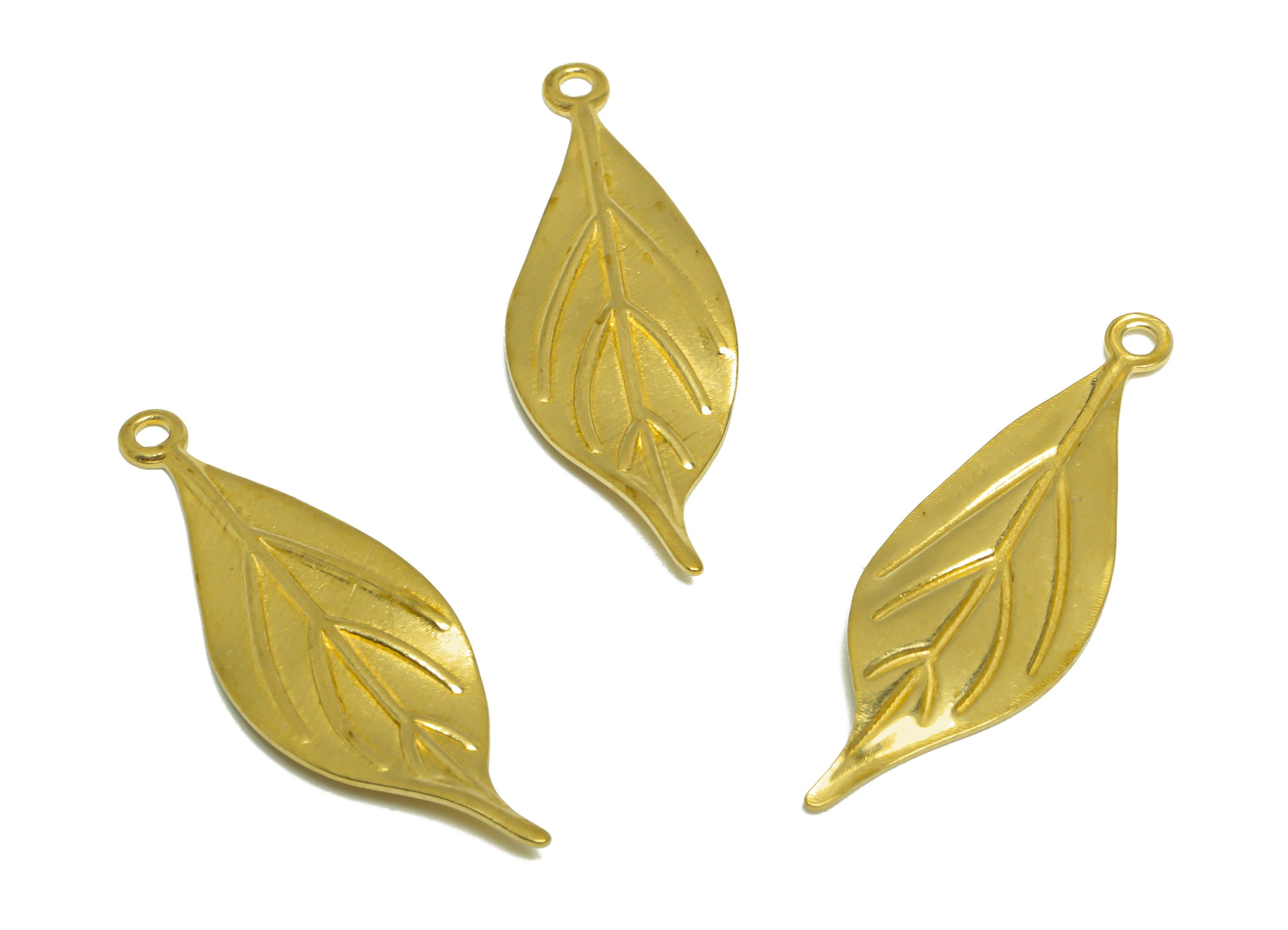Brass Textured leaf Earring Charm - Raw Brass Leaf Earring Charm - Brass Botanical Earring Charm - Earring Finding - 30.2x10x1.2mm - PP10241 - DOMEDBAZAAR