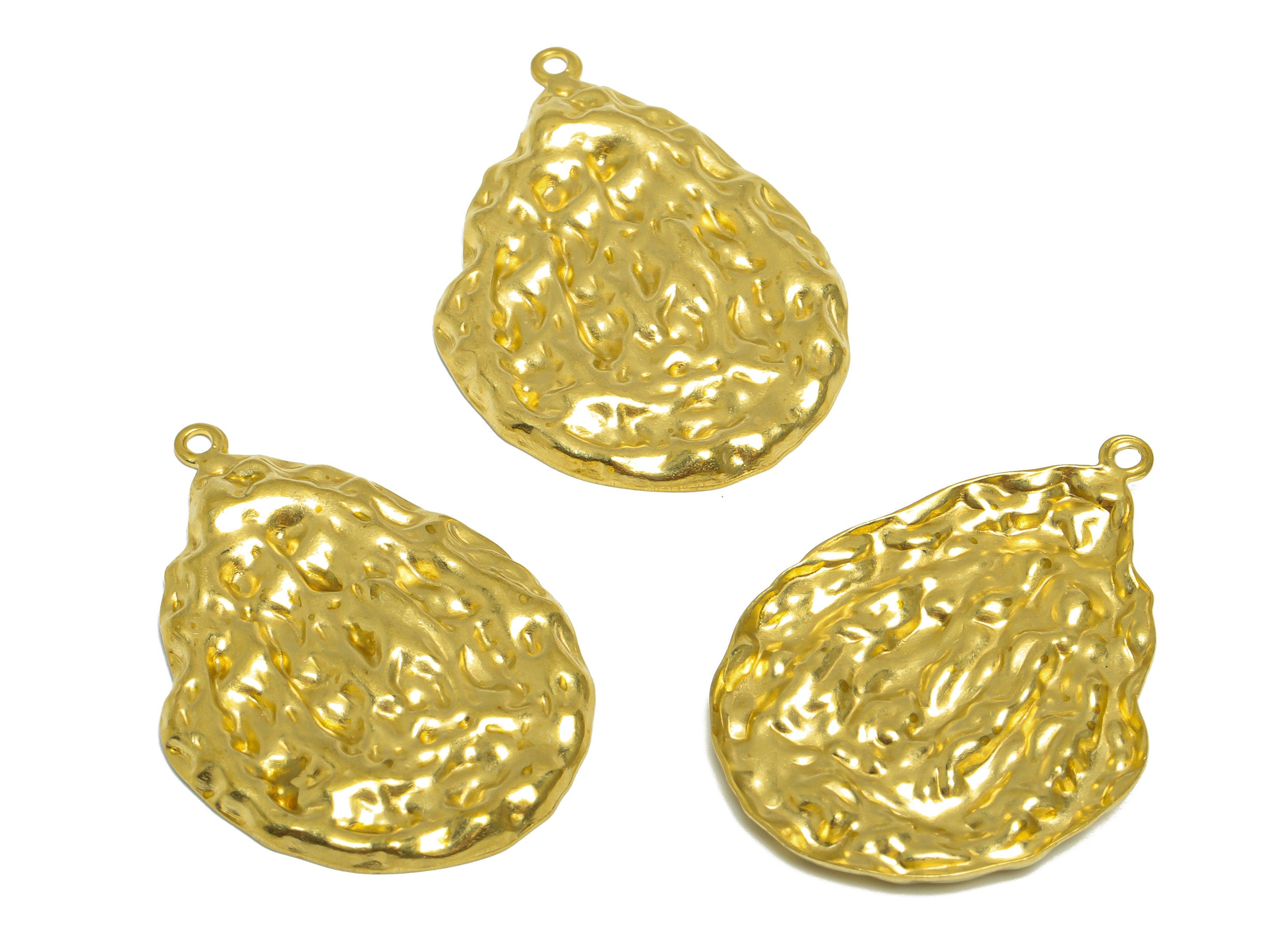 Brass Hammered Drop Earring Charm - Raw Brass Teardrop Earring Charm - Brass Hammered Earring Charm - For Pendant - 36.6x25.5x2mm - PP10261 - DOMEDBAZAAR