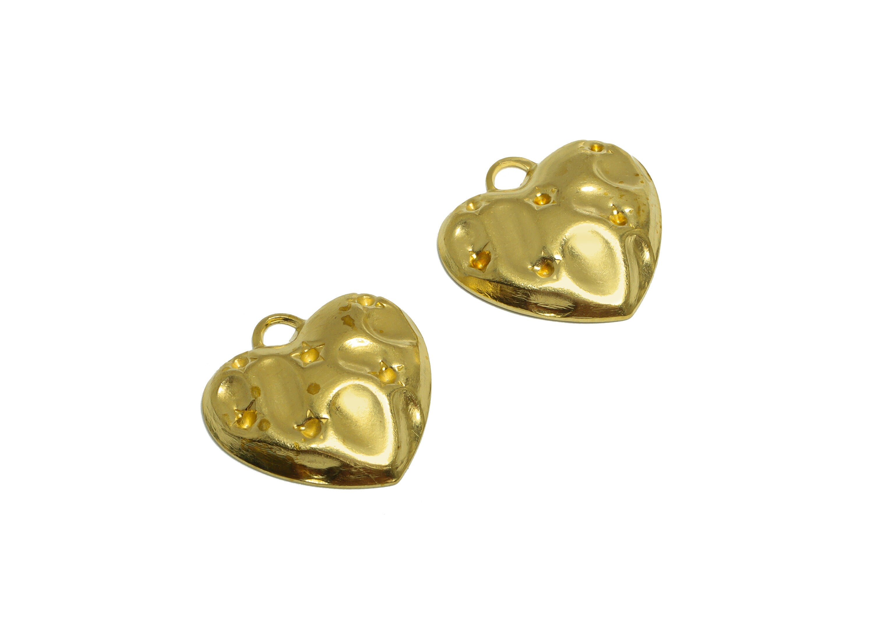 Brass Heart Earring Charm - Raw Brass Depression Heart Earring Charm - Brass Star Heart Pendant For Diamond - 19.9x19.8x3.9mm - PP10214 - DOMEDBAZAAR