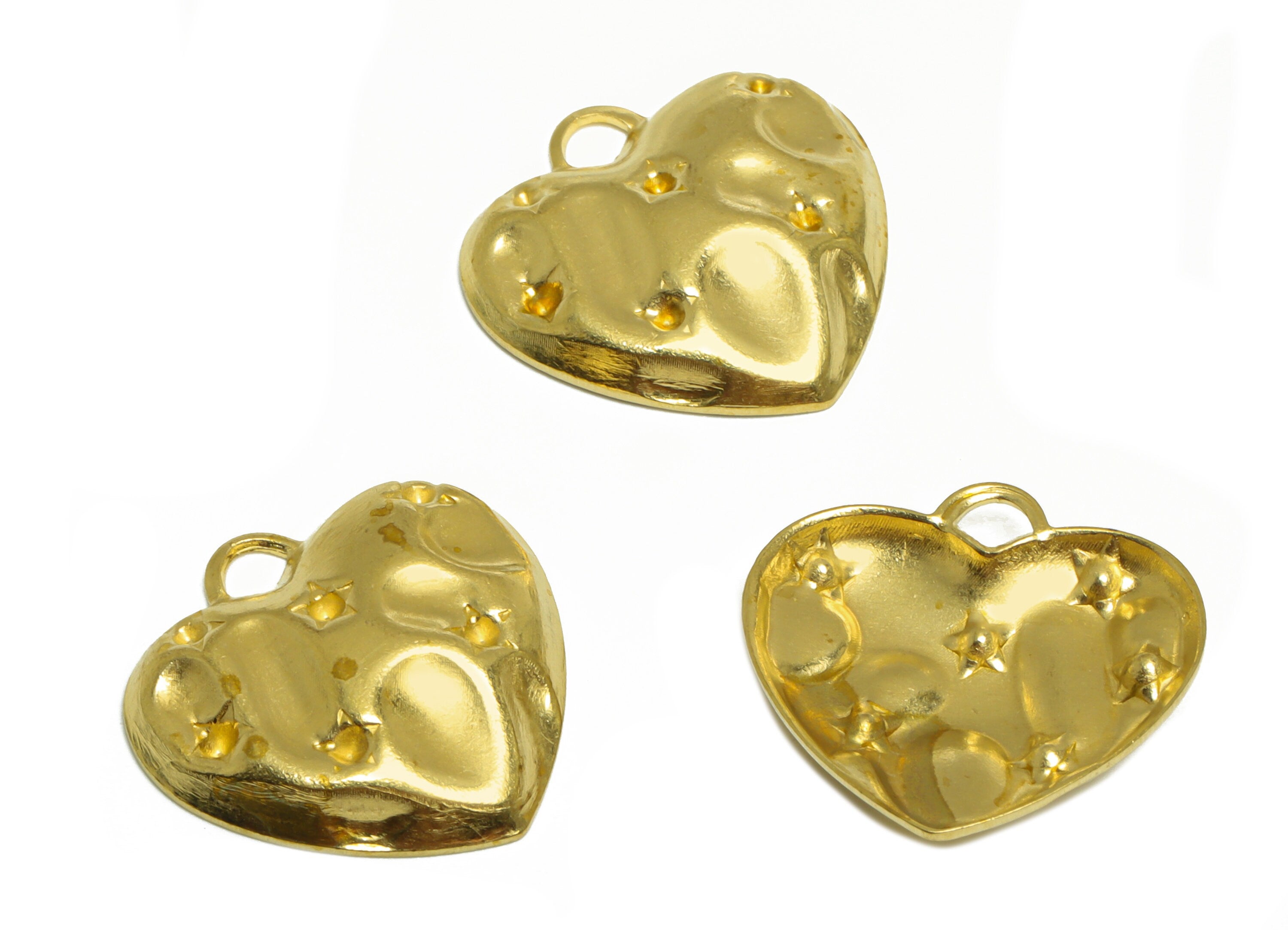 Brass Heart Earring Charm - Raw Brass Depression Heart Earring Charm - Brass Star Heart Pendant For Diamond - 19.9x19.8x3.9mm - PP10214 - DOMEDBAZAAR