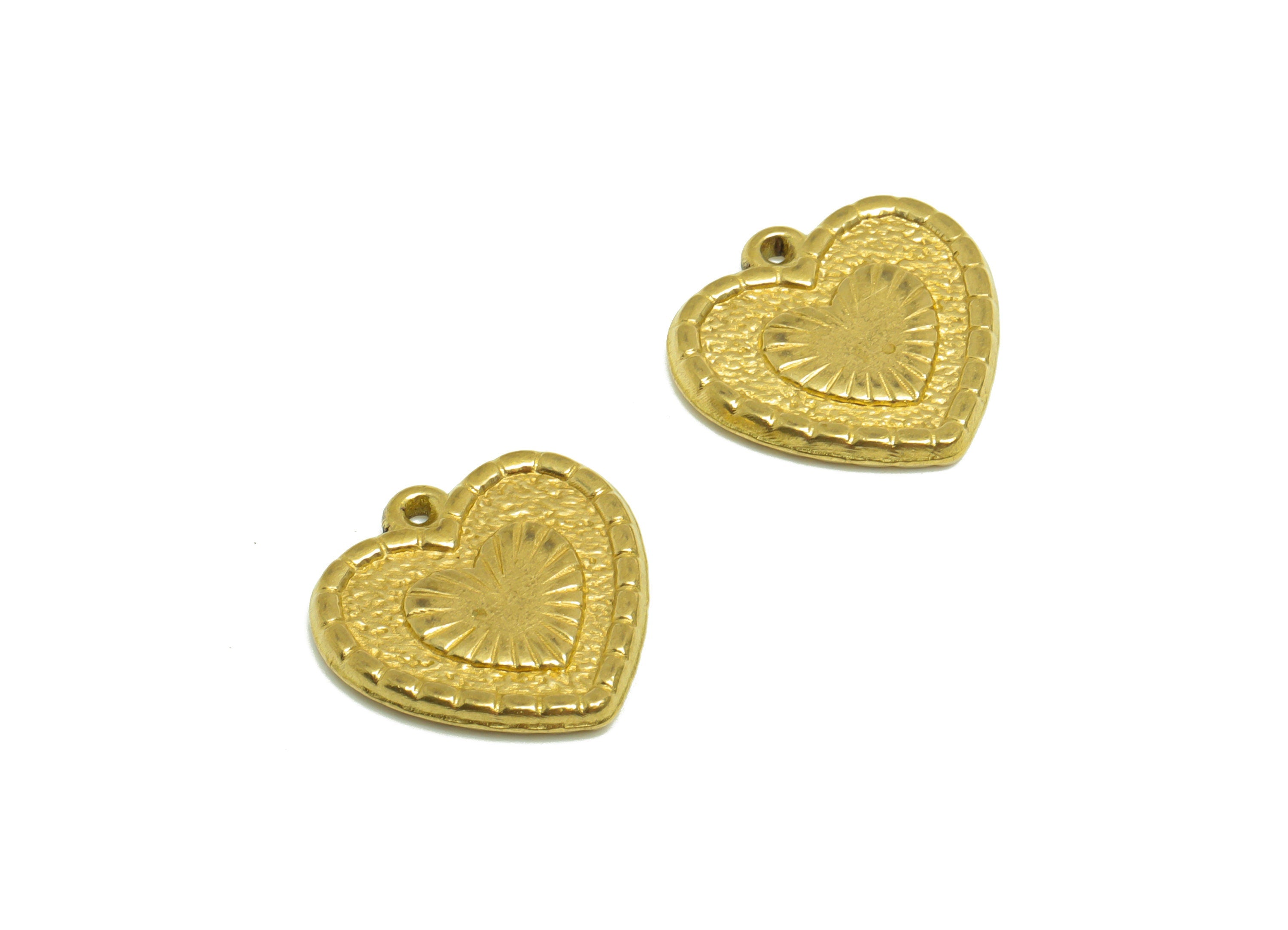 Brass Heart Earring Charm- Raw Brass Textured Heart Charm - Brass Double Heart Pendant - Brass Heart For Necklace - 16.4x16.4x2mm - PP10182 - DOMEDBAZAAR