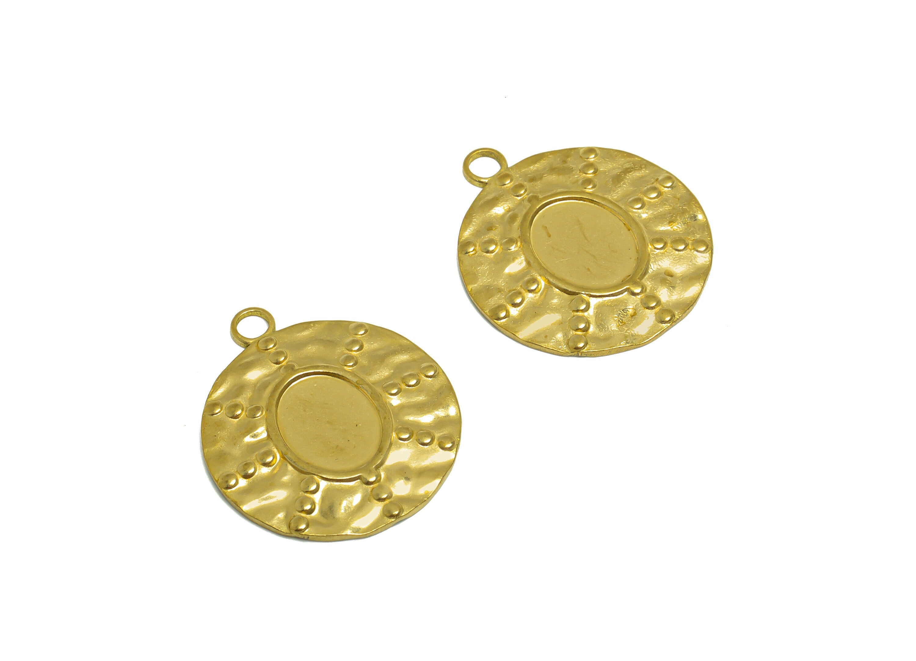 Brass Hammered Round Earring Charm- Raw Brass Oval Charm - Brass Oval Flower Pendant For Diamond - For Necklace - 25x22x1mm - PP10173 - DOMEDBAZAAR