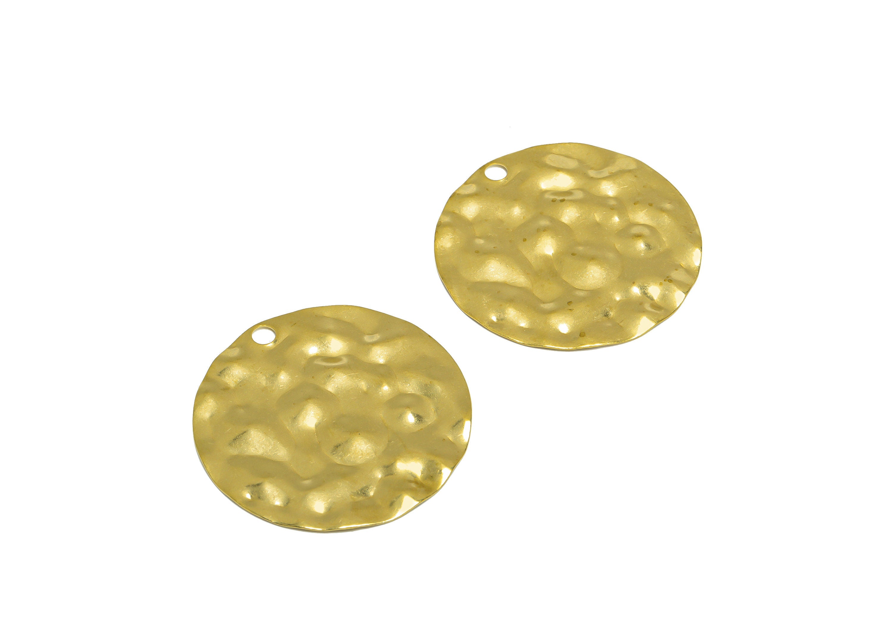Brass Hammered Round Earring Charm - Raw Brass Circle Earring Charm - Brass Hammered Geometry Pendant - For Pendant - 46x46x1.9mm - PP10238 - DOMEDBAZAAR