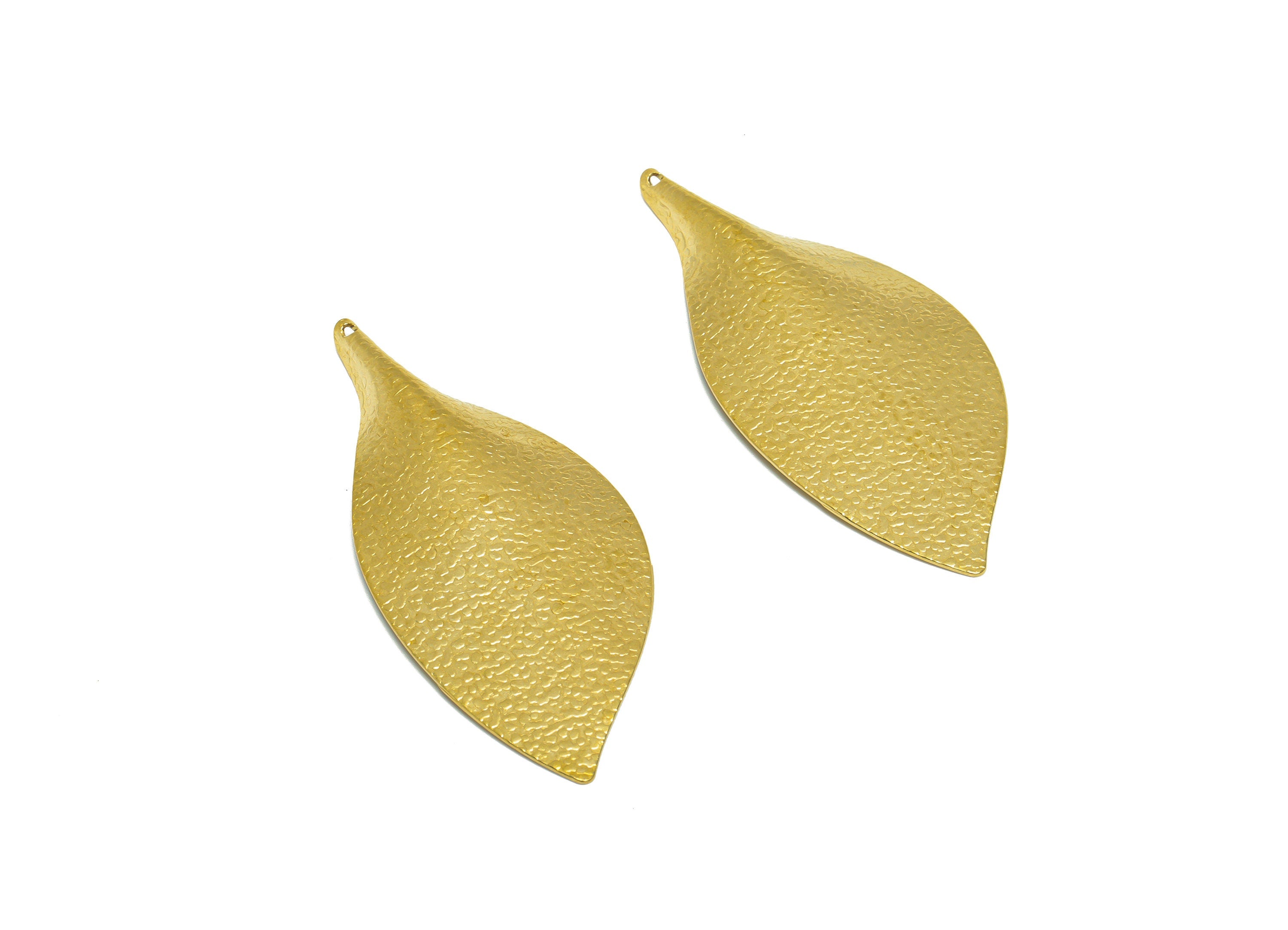Brass Leaf Earring Charm - Raw Brass Textured Leaf Earring Charms - Brass Botanical Earring Charm - Earring Finding - 56.2x26x2mm - PP10297 - DOMEDBAZAAR