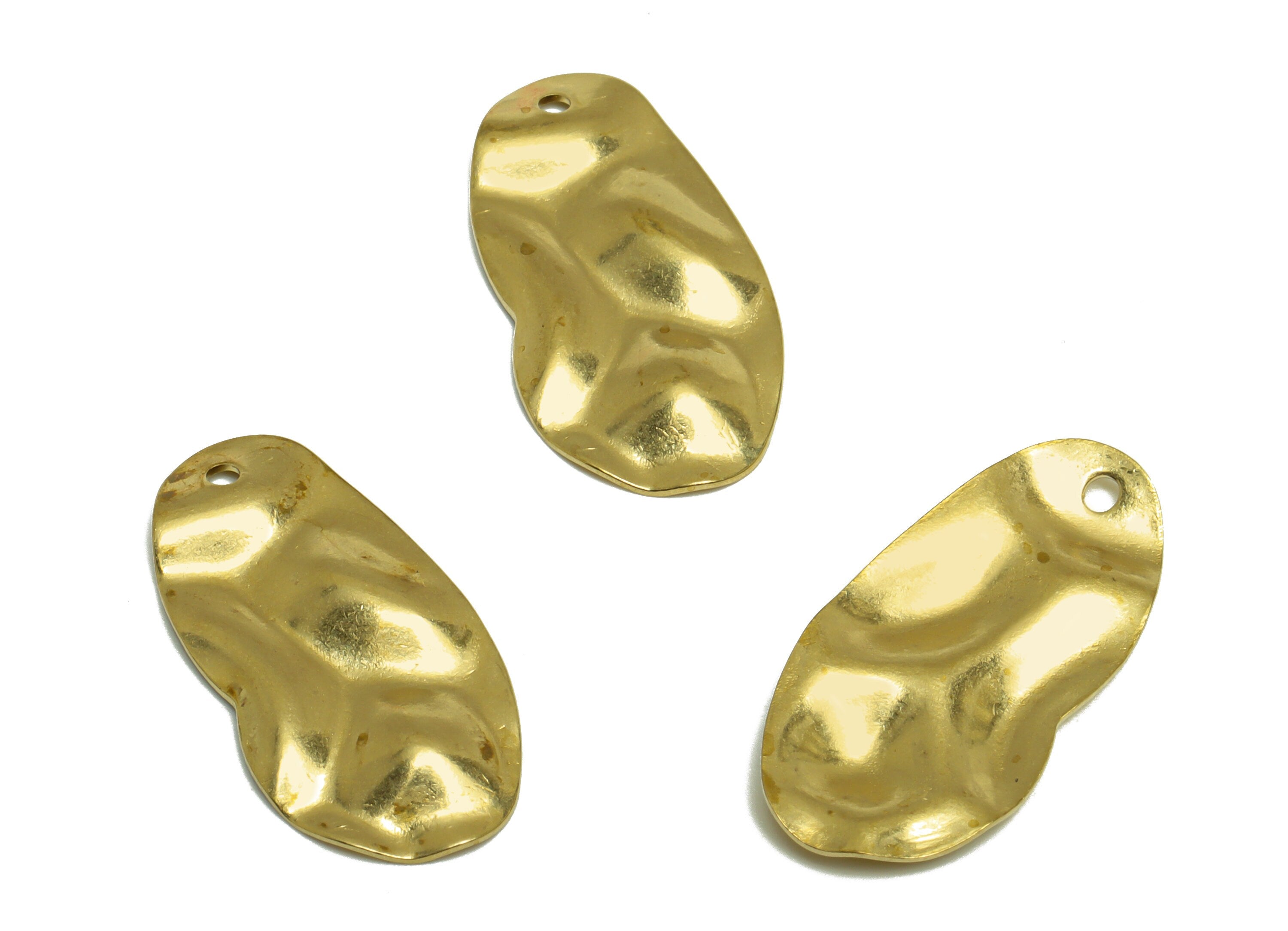 Brass Wavy Oval Earring Charm - Raw Brass Bean Earring Charms - Hammered Geometry Earring Charm - Earring Finding - 24x12x1mm - PP10226 - DOMEDBAZAAR