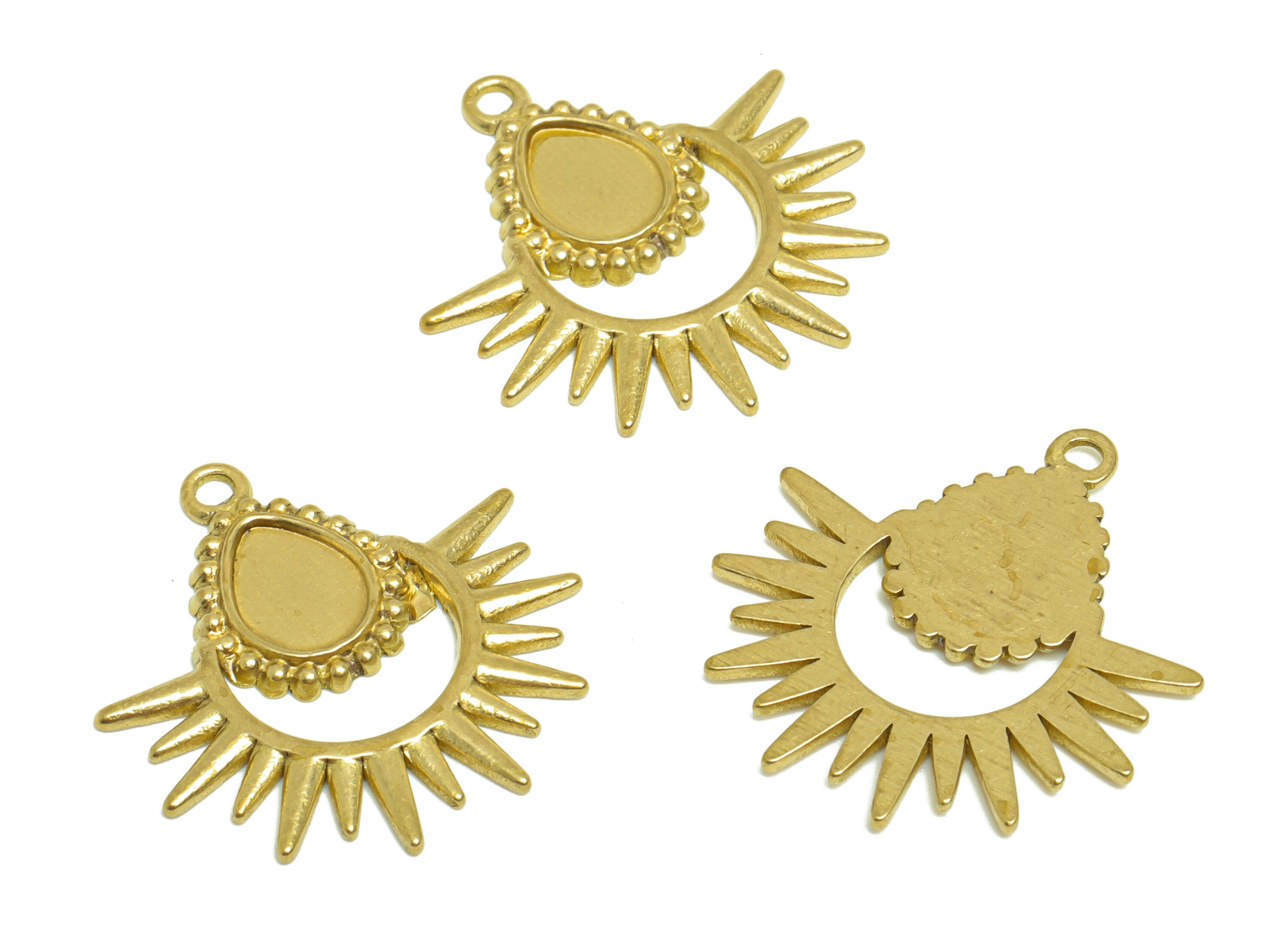 Brass Teardrop Earring Charm - Raw Brass Spikes Earring Charm - Antique Vintage Pendant For Diamond - Earring Finding - 25x 24x1mm -PP10184 - DOMEDBAZAAR