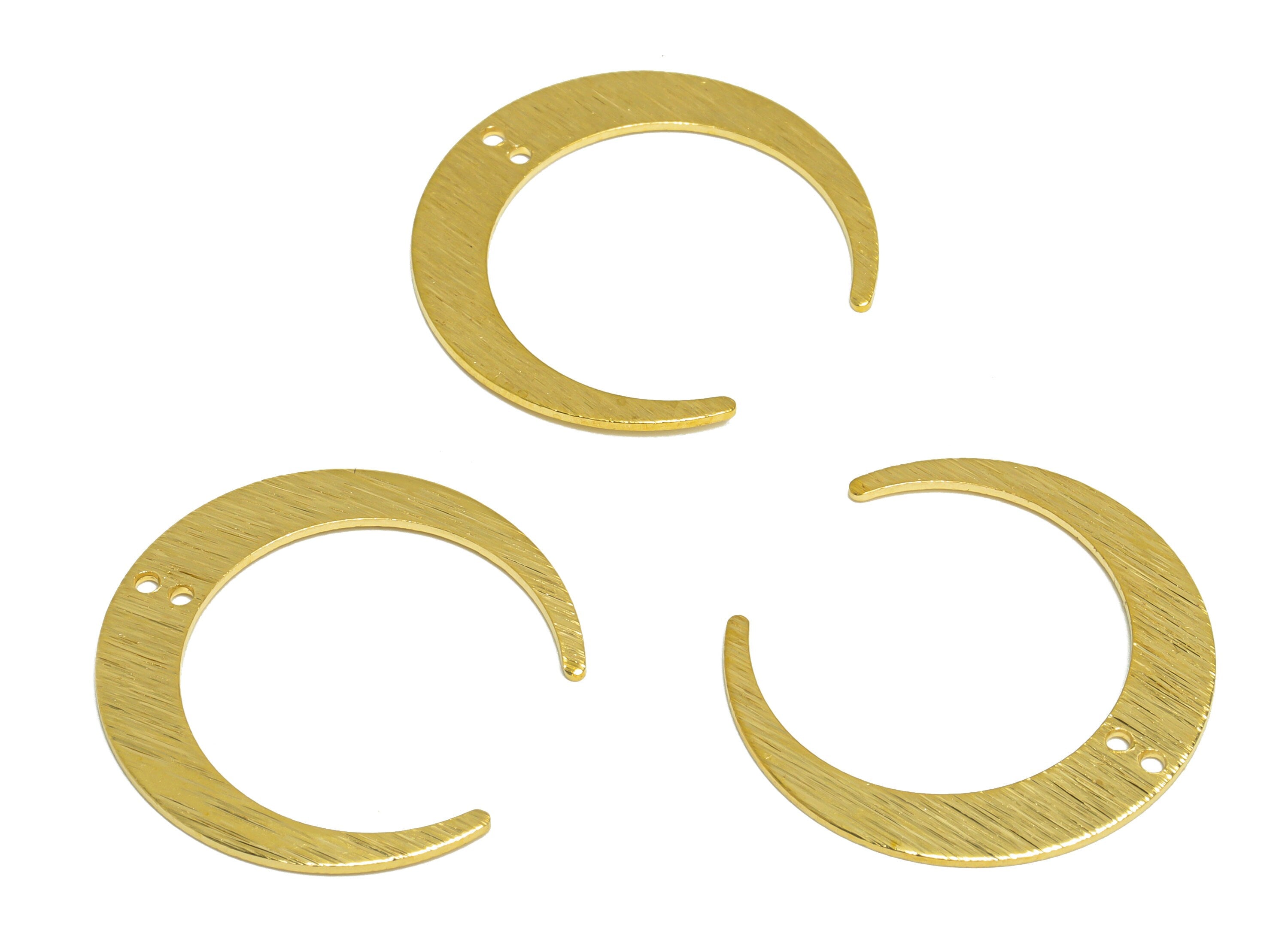 Brass Crescent Earring Connector - Raw Brass Textured Moon Earring Charm - Brass Crescent Pendant - Earring Finding - 27x25x0.9mm - PP10272 - DOMEDBAZAAR