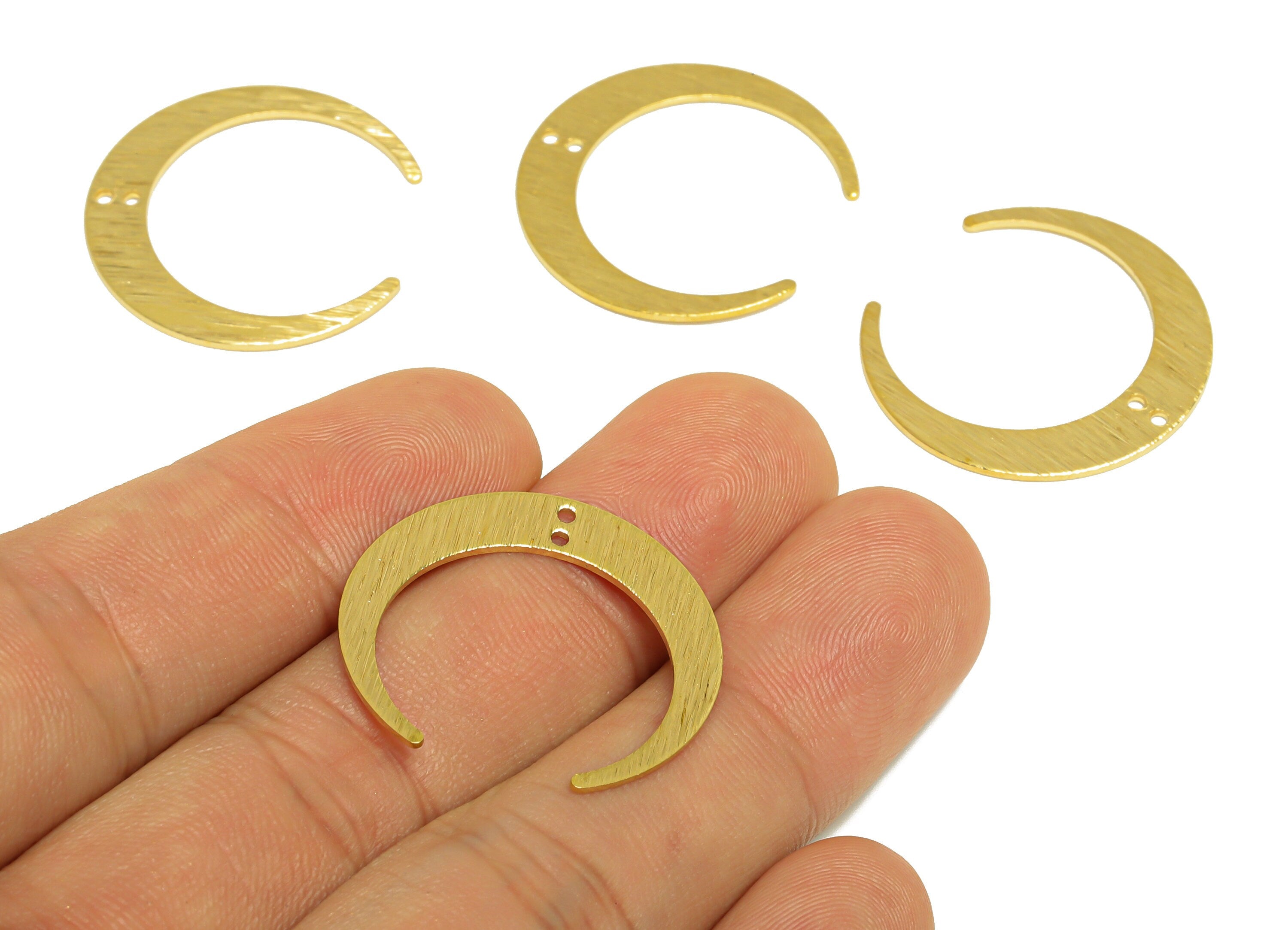 Brass Crescent Earring Connector - Raw Brass Textured Moon Earring Charm - Brass Crescent Pendant - Earring Finding - 27x25x0.9mm - PP10272 - DOMEDBAZAAR
