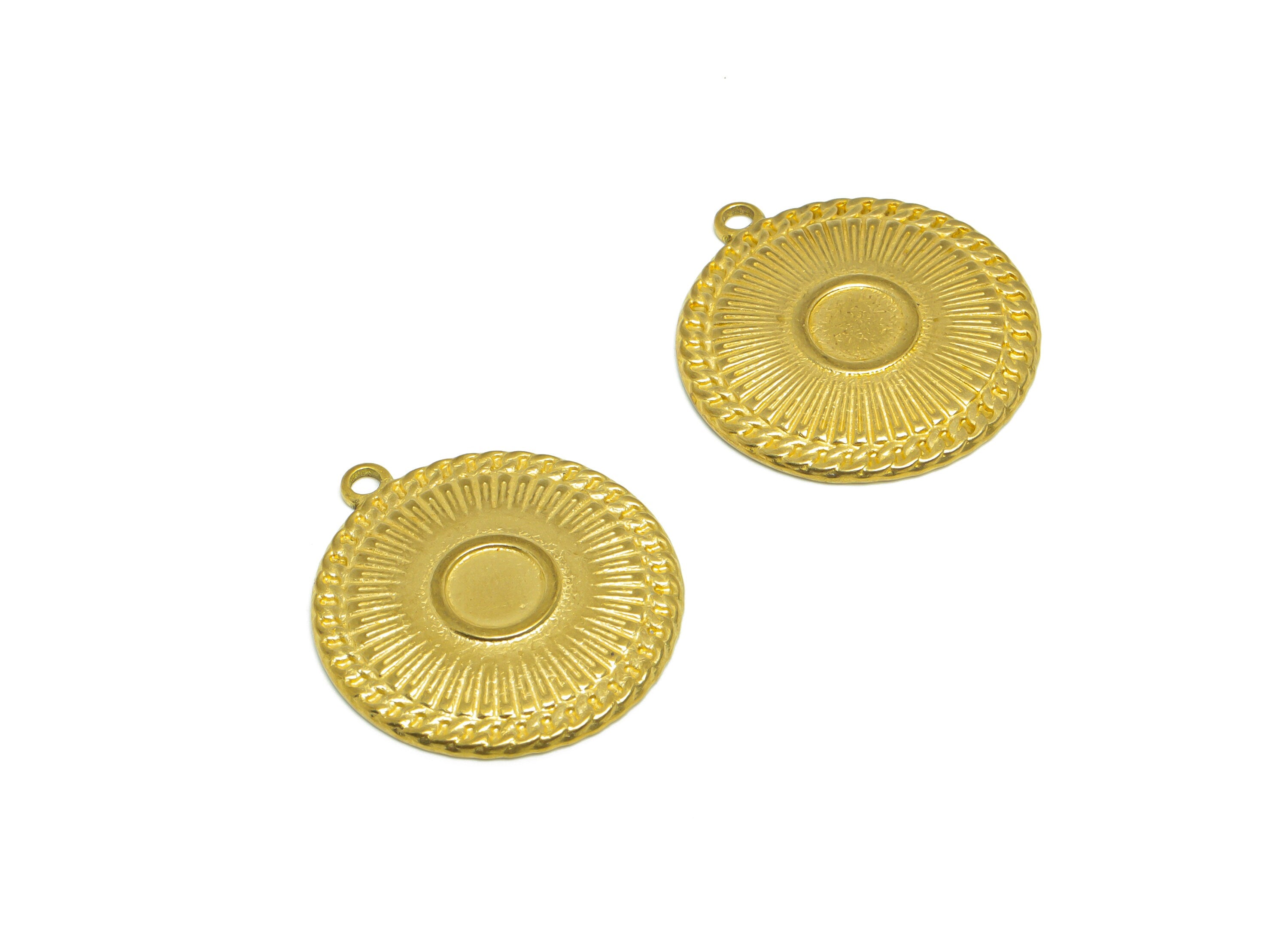 Brass Round Earring Charm - Raw Brass Textured Circle Earring Charm - Brass Chain Pendant For Diamond - Earring Finding - 26x24x1mm -PP10186 - DOMEDBAZAAR
