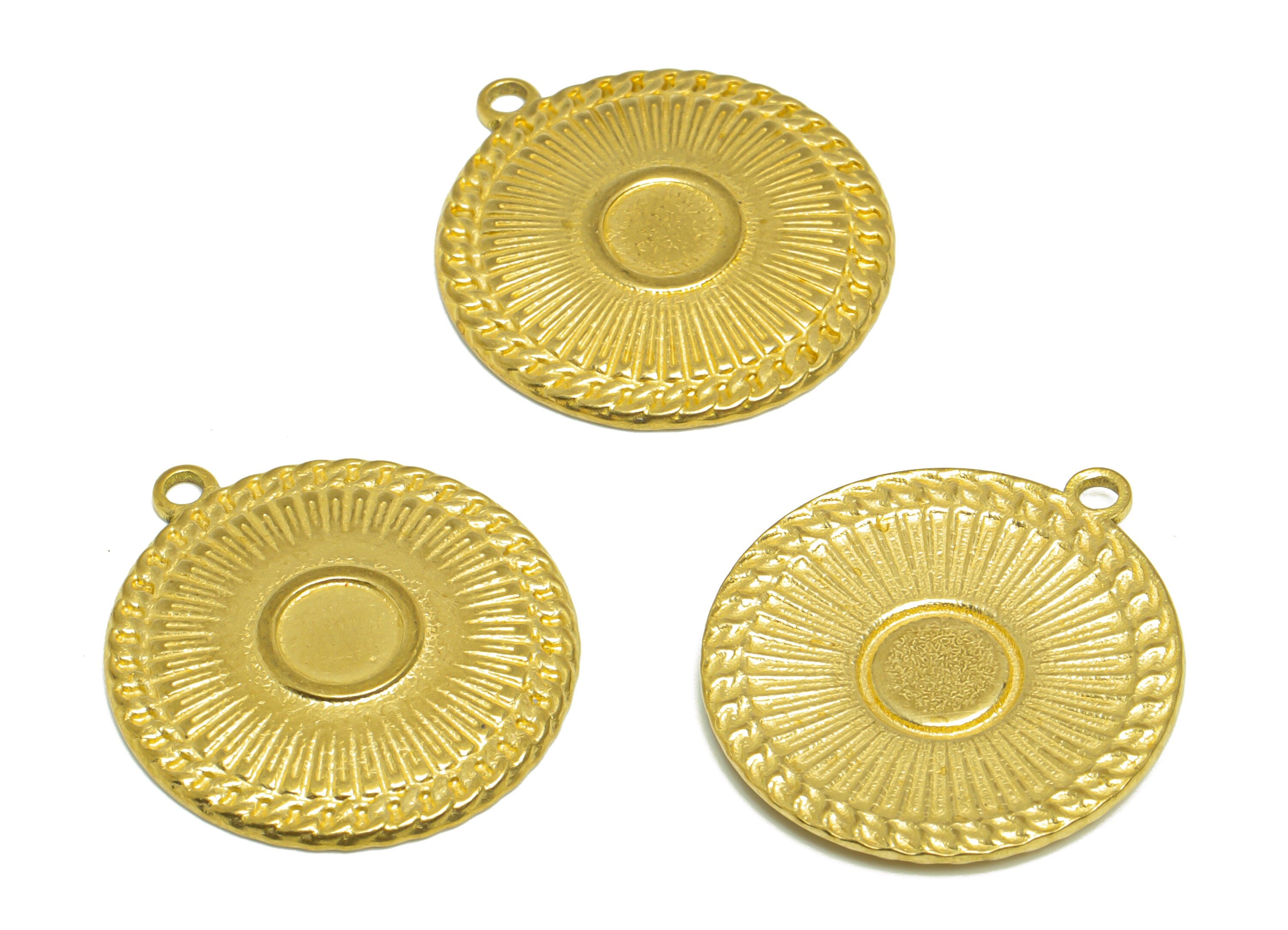 Brass Round Earring Charm - Raw Brass Textured Circle Earring Charm - Brass Chain Pendant For Diamond - Earring Finding - 26x24x1mm -PP10186 - DOMEDBAZAAR