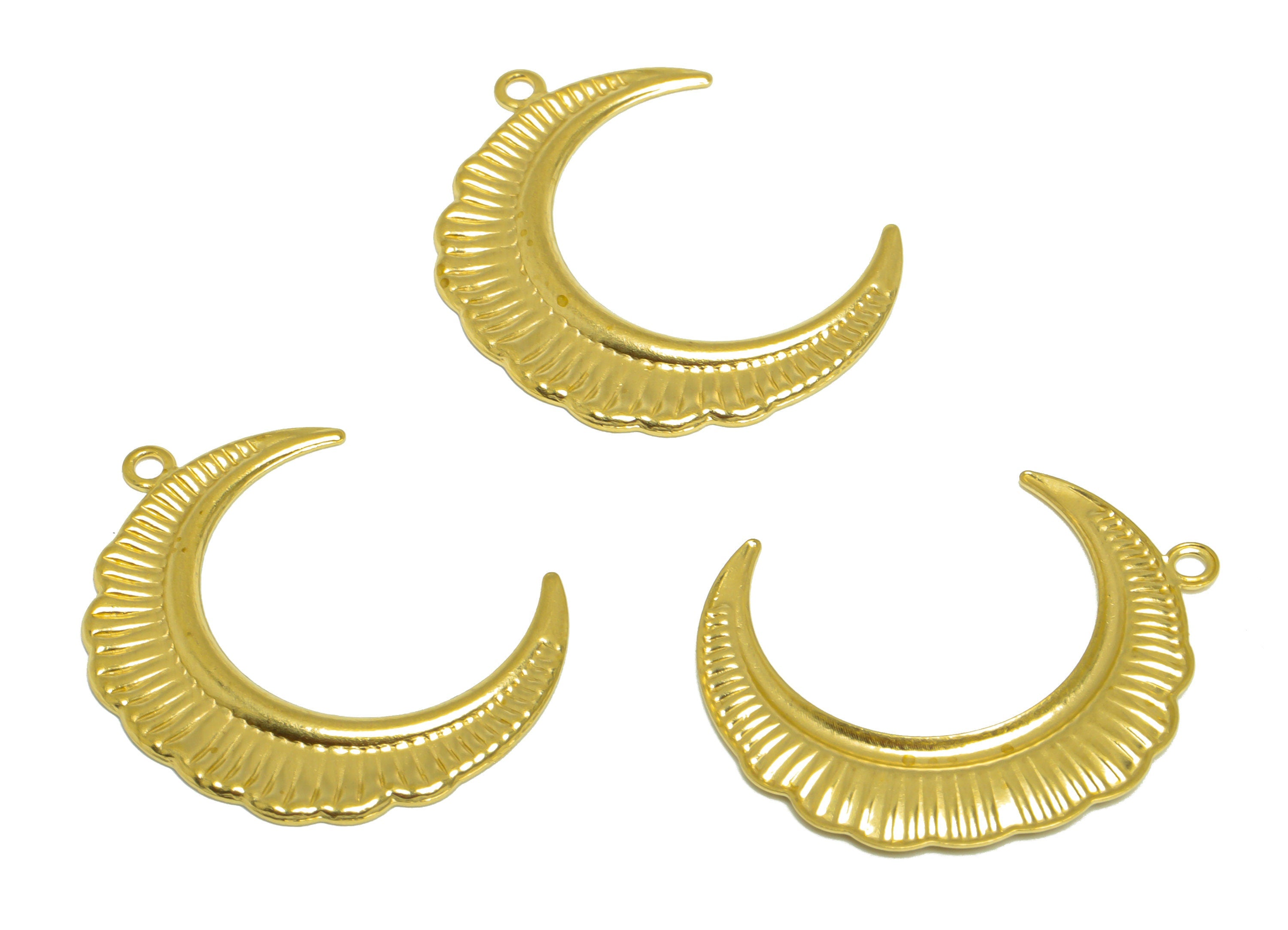 Brass Crescent Earring Charm - Raw Brass Textured Moon Earring Charm - Brass Lace Crescent Pendant - Earring Finding - 27x21x1mm - PP10251 - DOMEDBAZAAR