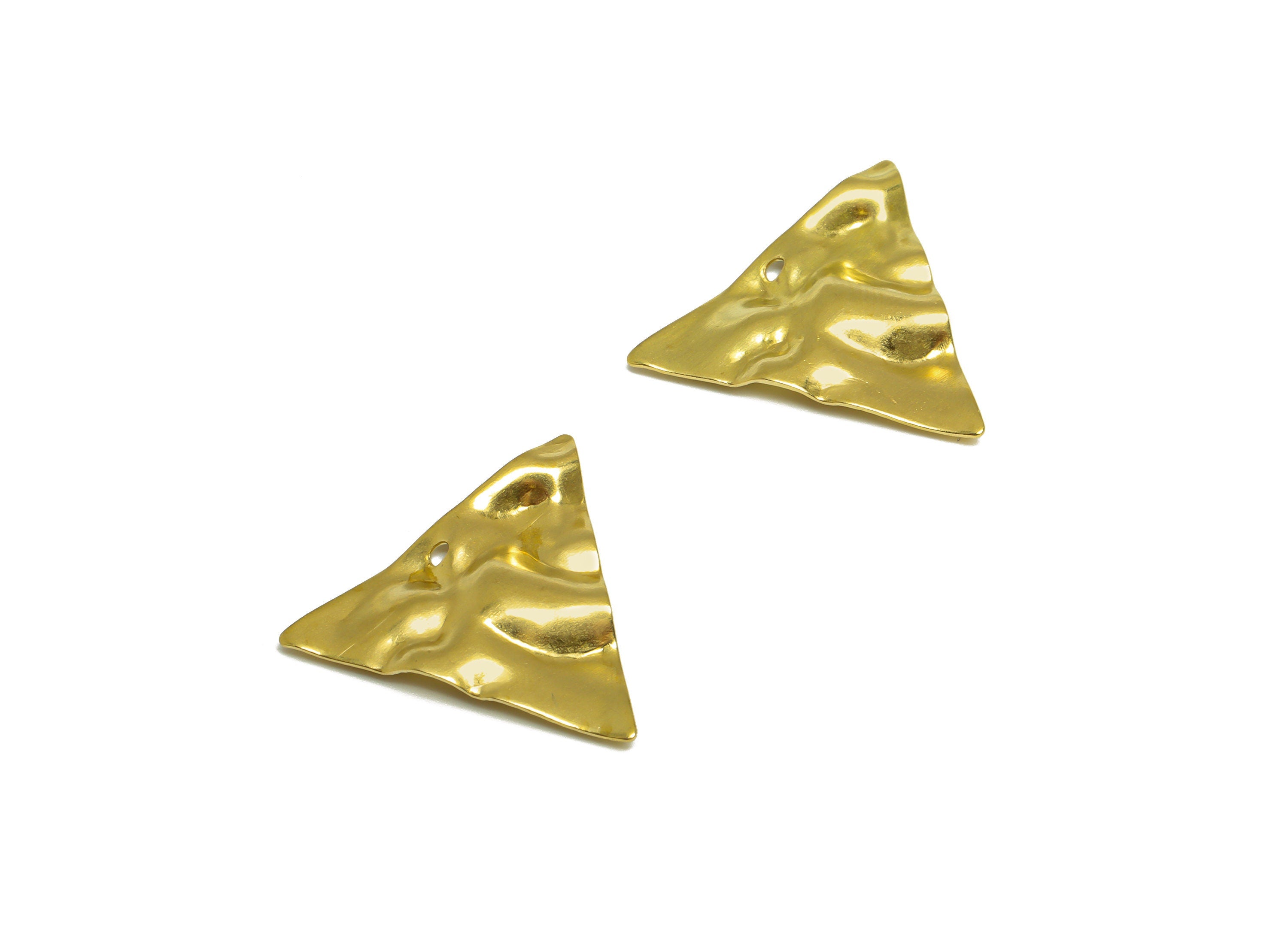 Brass Wavy Triangle Earring Charm - Raw Brass Hammered Earring Charm - Geometry Earring Charm - Earring Finding - 25.4x22x3.14mm - PP10276 - DOMEDBAZAAR
