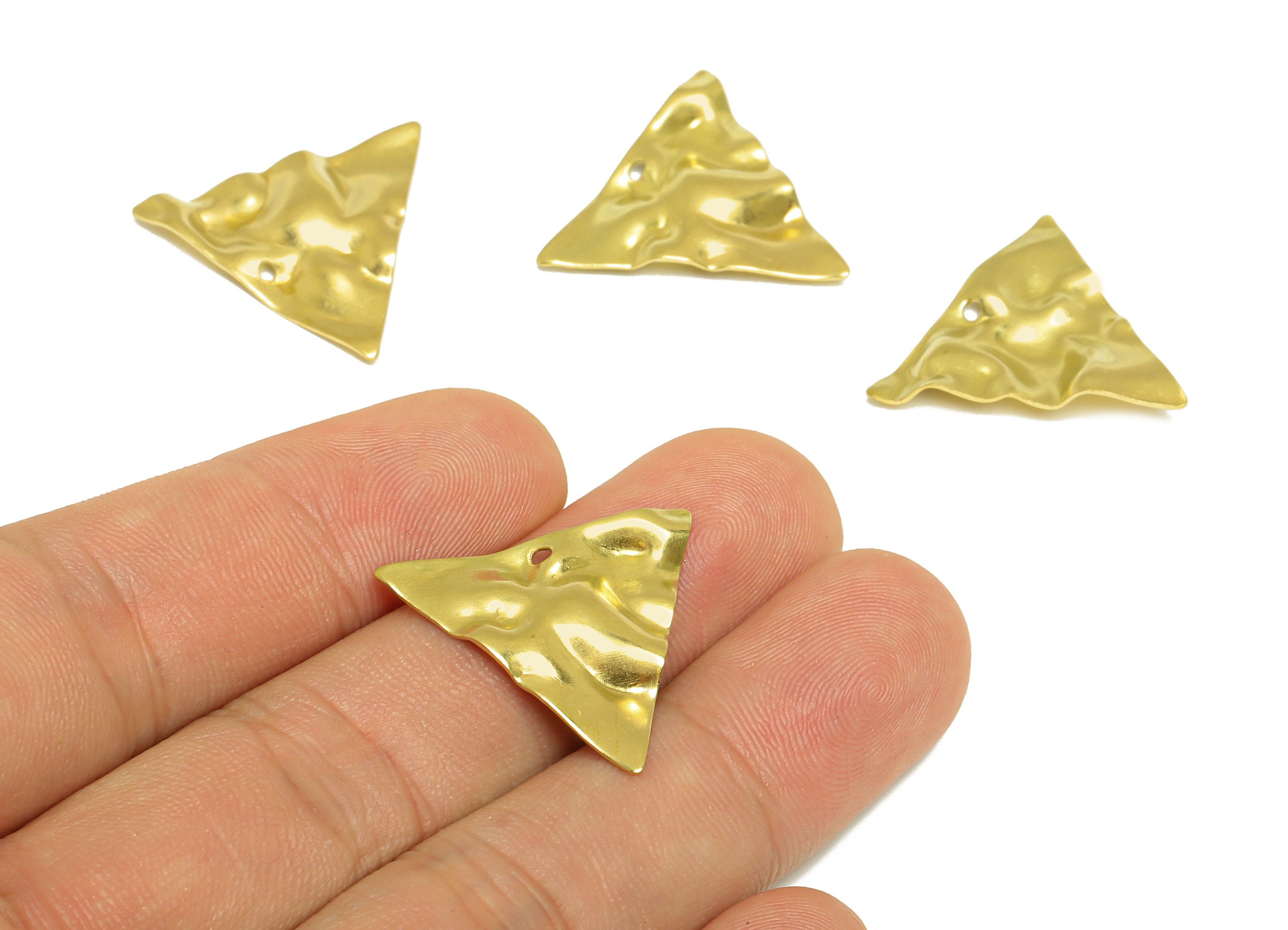 Brass Wavy Triangle Earring Charm - Raw Brass Hammered Earring Charm - Geometry Earring Charm - Earring Finding - 25.4x22x3.14mm - PP10276 - DOMEDBAZAAR