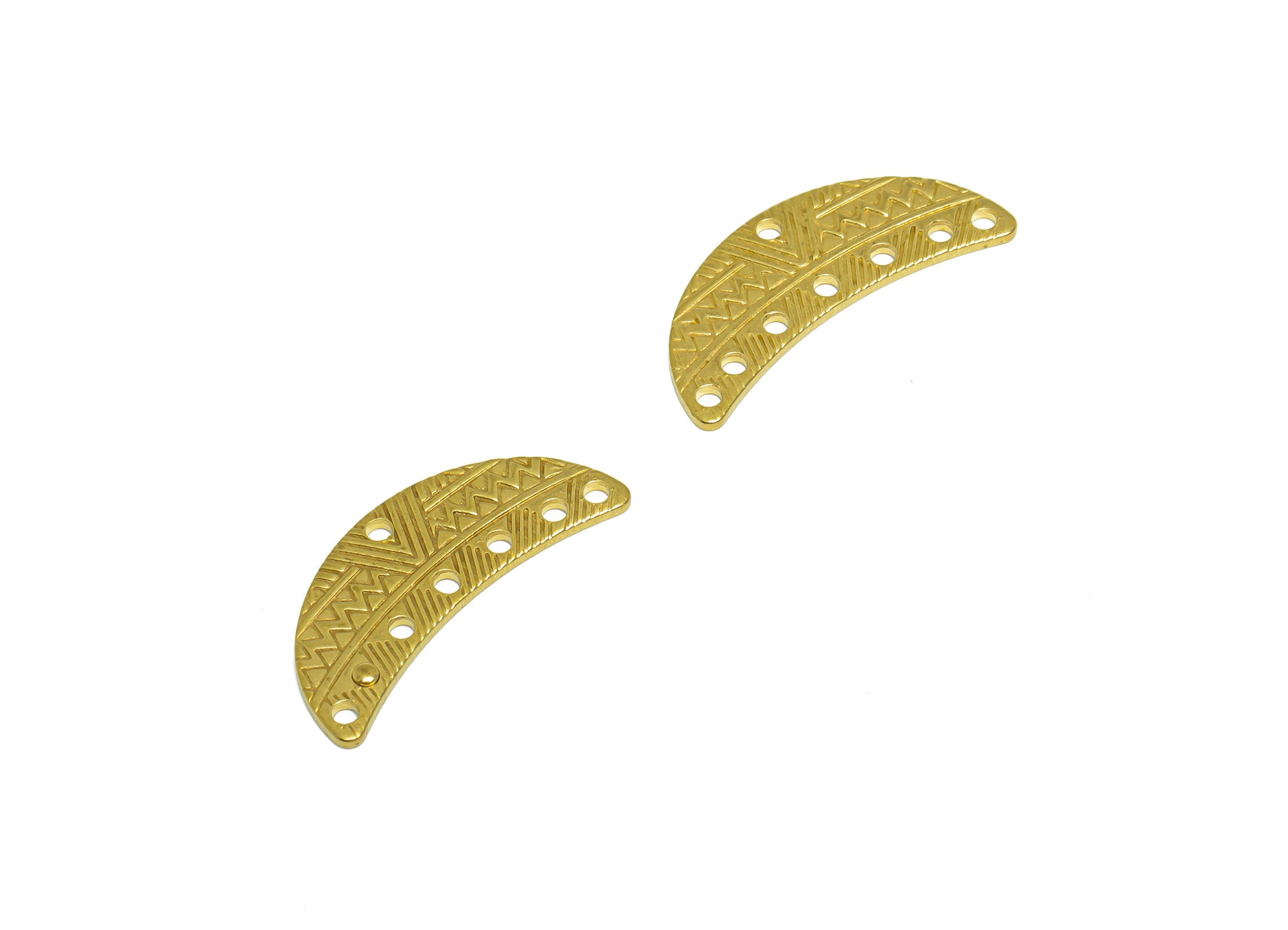 Brass Crescent Connector For Tassel Chain Earring - Raw Brass Textured Crescent Earring Charm - Moon Earring Charm - 25x11.4x1.1mm - PP10259 - DOMEDBAZAAR