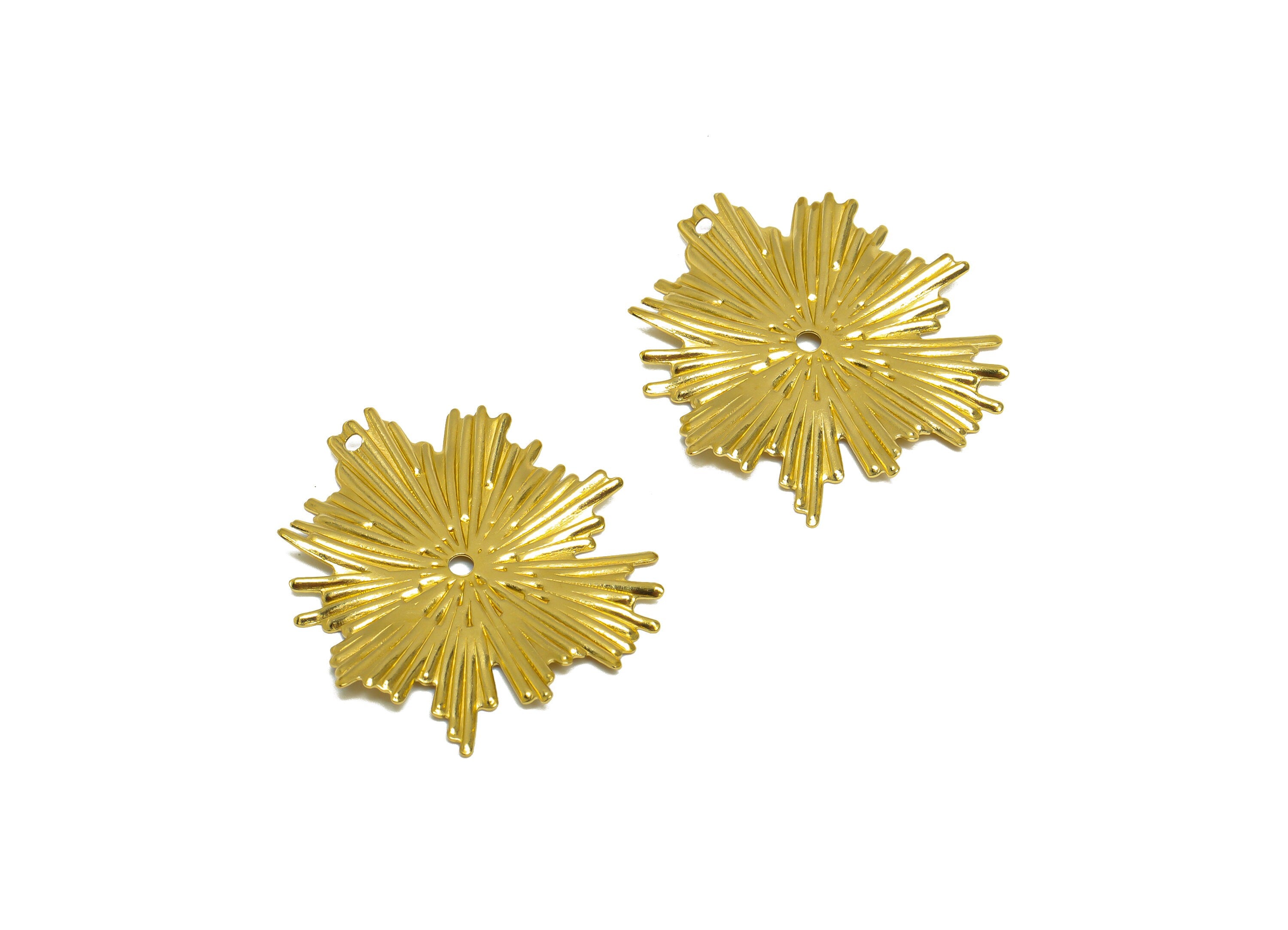 Brass Textured Flower Earring Charm - Raw Brass Textured Wavy Earring Charm - Brass Flower Pendant - Earring Finding - 31.4x28x1mm - PP10290 - DOMEDBAZAAR