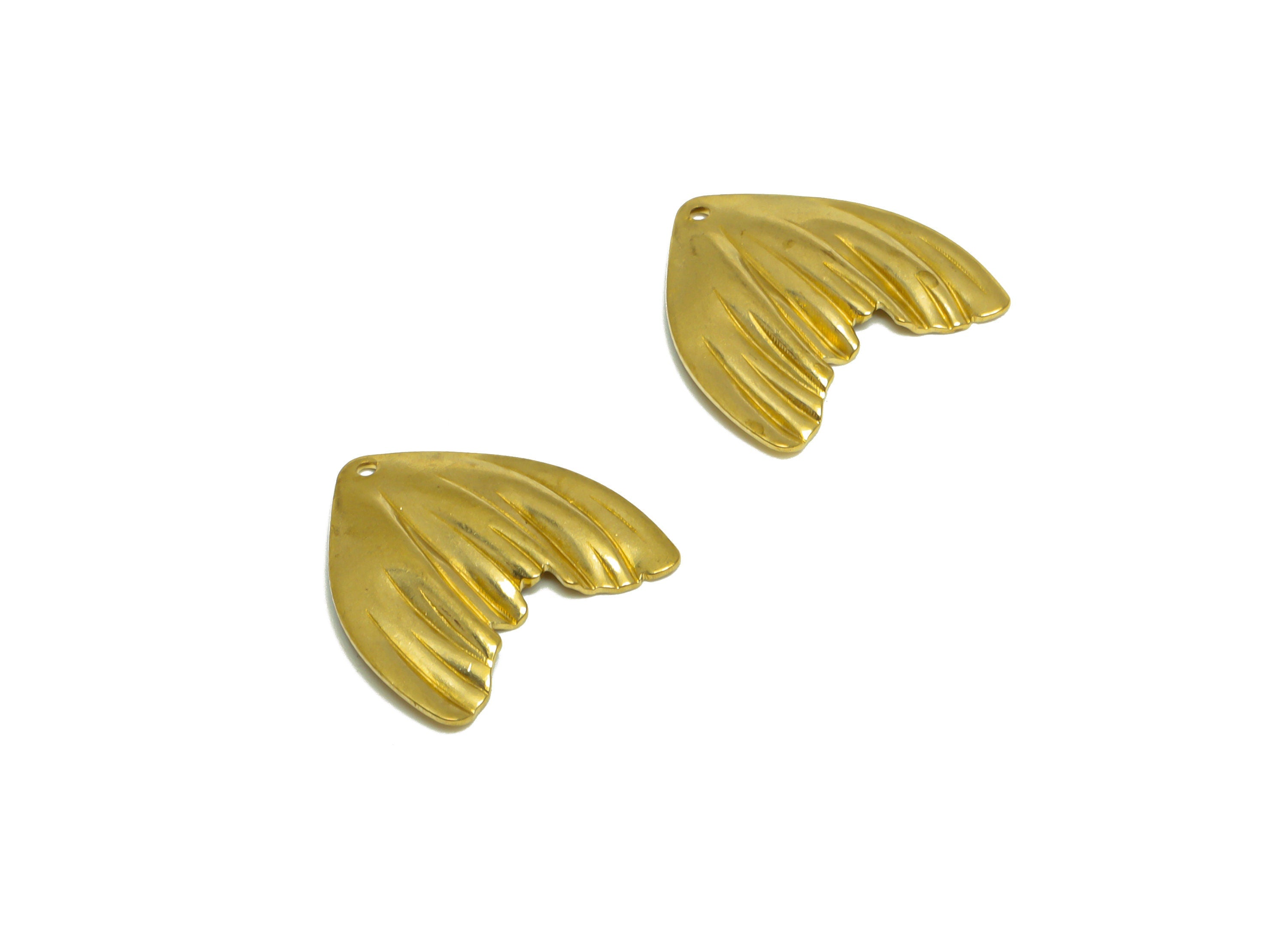 Brass Whale Tail Earring Charm - Raw Brass Textured Fish Tail Earring Charm - Textured Earring Charm - Earring Finding - 15x15x1mm - PP10264 - DOMEDBAZAAR