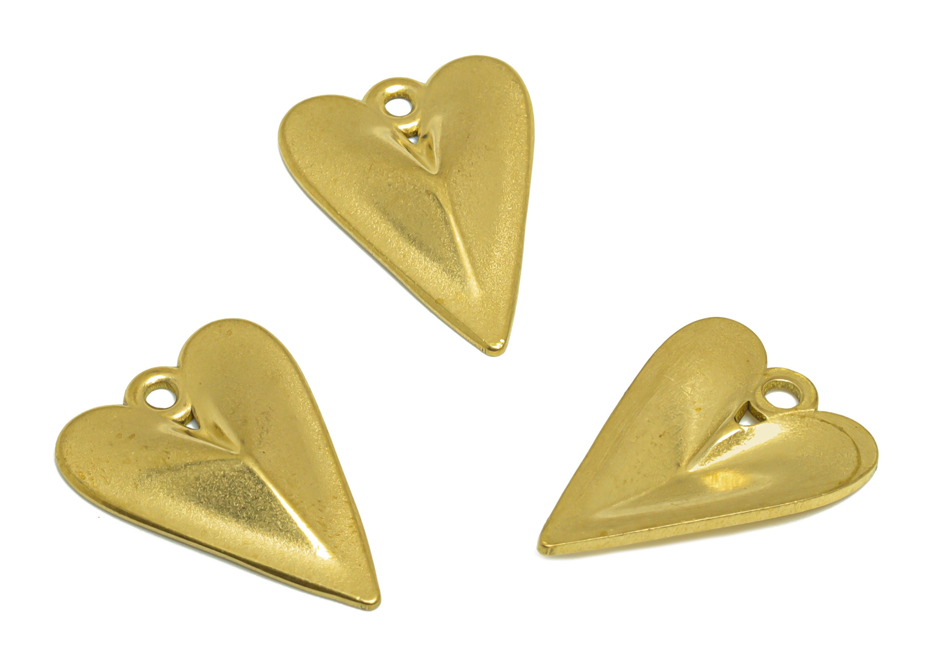 Brass Heart Earring Charm - Raw Brass Long Heart Earring Charm - Brass Heart Earring Charm - Earring Finding - 23x16x2mm - PP10178 - DOMEDBAZAAR