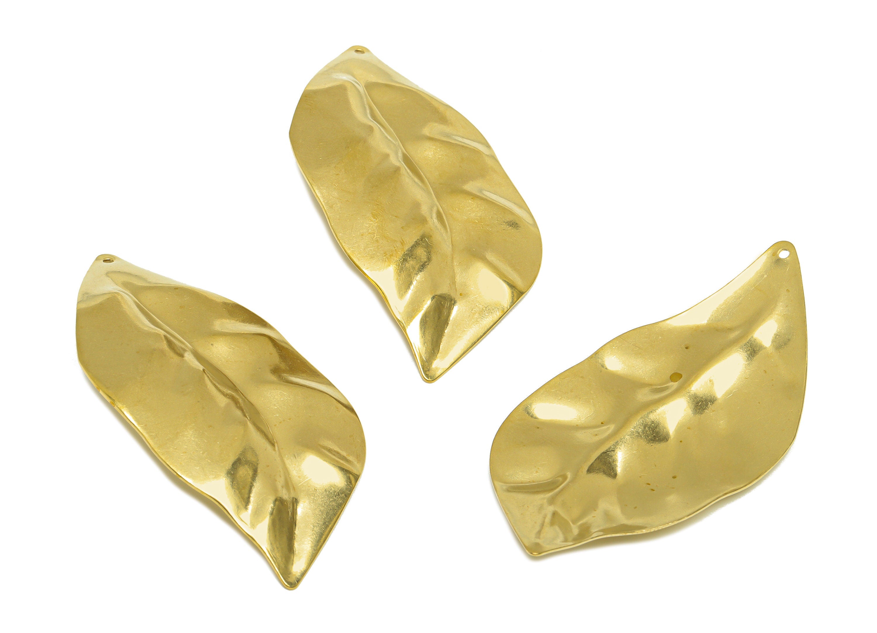 Brass Leaf Earring Charm - Raw Brass Big Leaf Earring Charm - Brass Bent Leaf Earring Charm - Botanical Earring Pendant - 67x34x2mm -PP10296 - DOMEDBAZAAR
