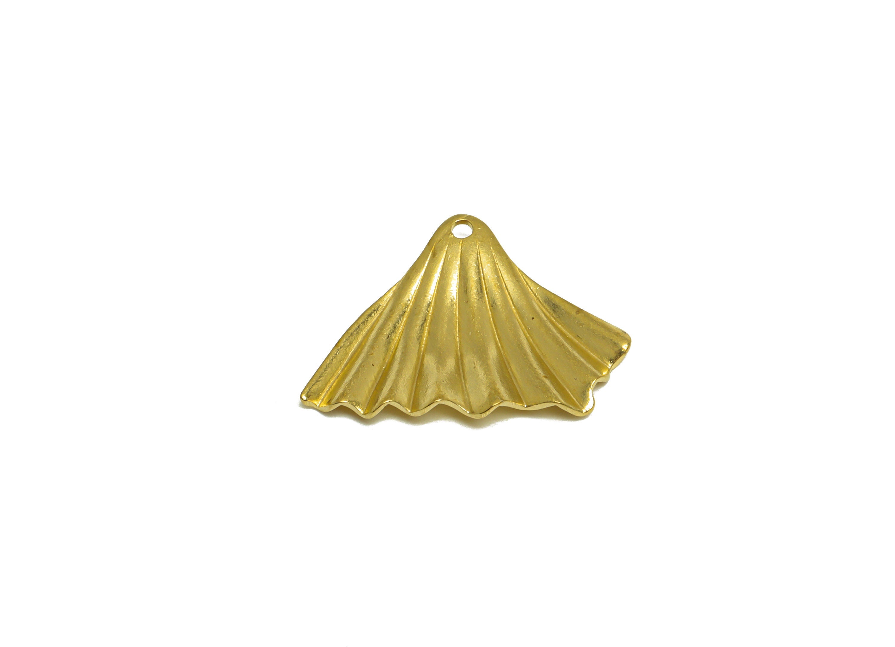 Brass Wavy Fan Earring Charm - Raw Brass Fan Earring Charm - Brass Fold Earring Charm - Brass Wavy Fan Earring Charm - 22x16.2x2mm - PP10294 - DOMEDBAZAAR