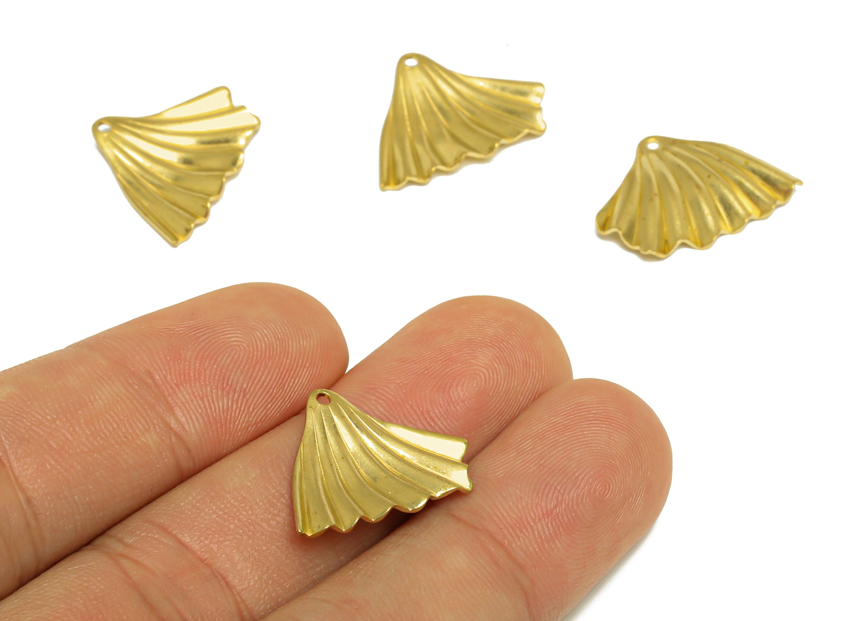 Brass Wavy Fan Earring Charm - Raw Brass Fan Earring Charm - Brass Fold Earring Charm - Brass Wavy Fan Earring Charm - 22x16.2x2mm - PP10294 - DOMEDBAZAAR