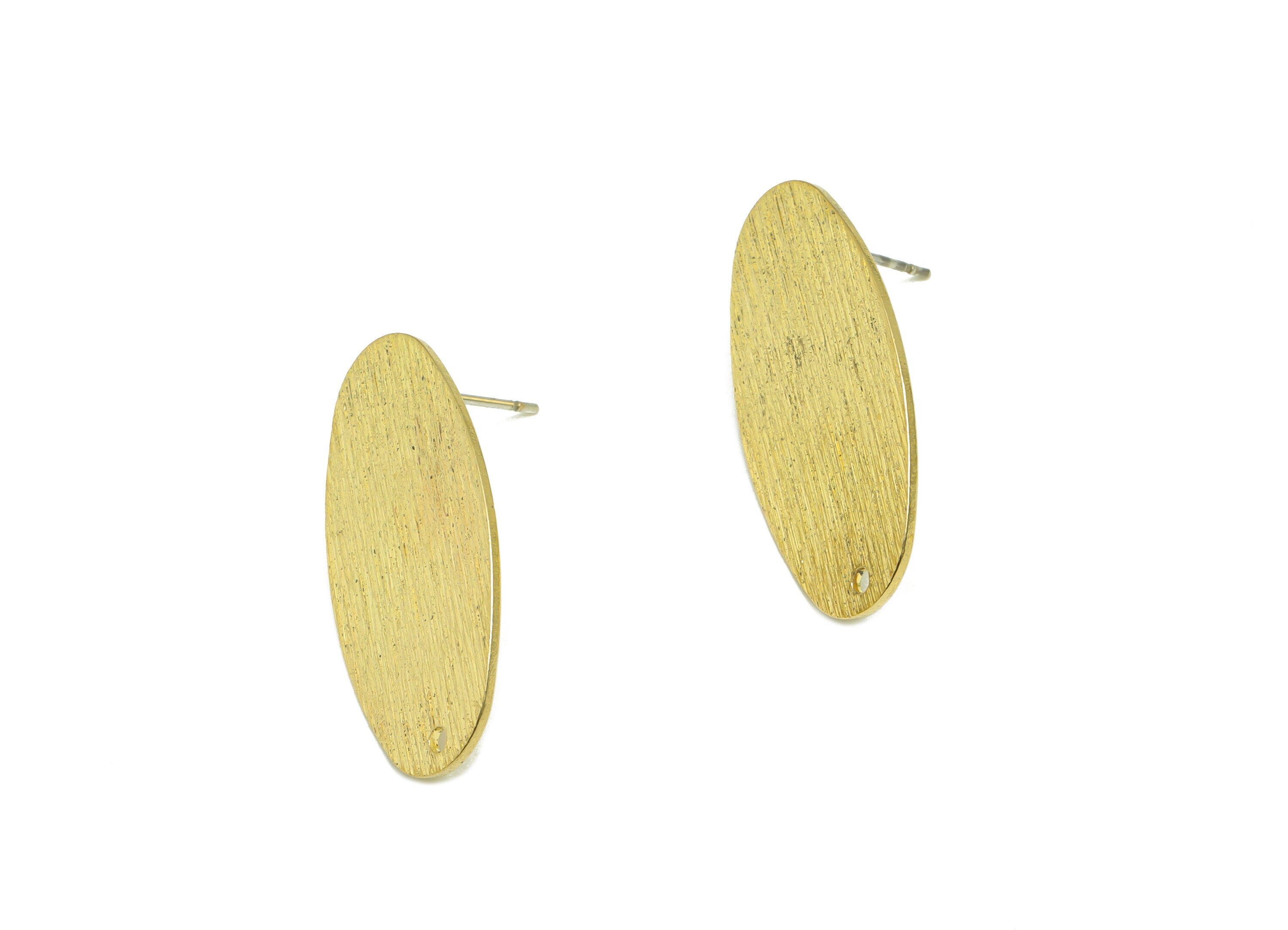 Brass Oval Earring Post - Brass Oval Earring Stud With Hole - Textured Geometry Earring Post - Jewelry Supplies - 29x15x0.8mm - PP3020RB - DOMEDBAZAAR