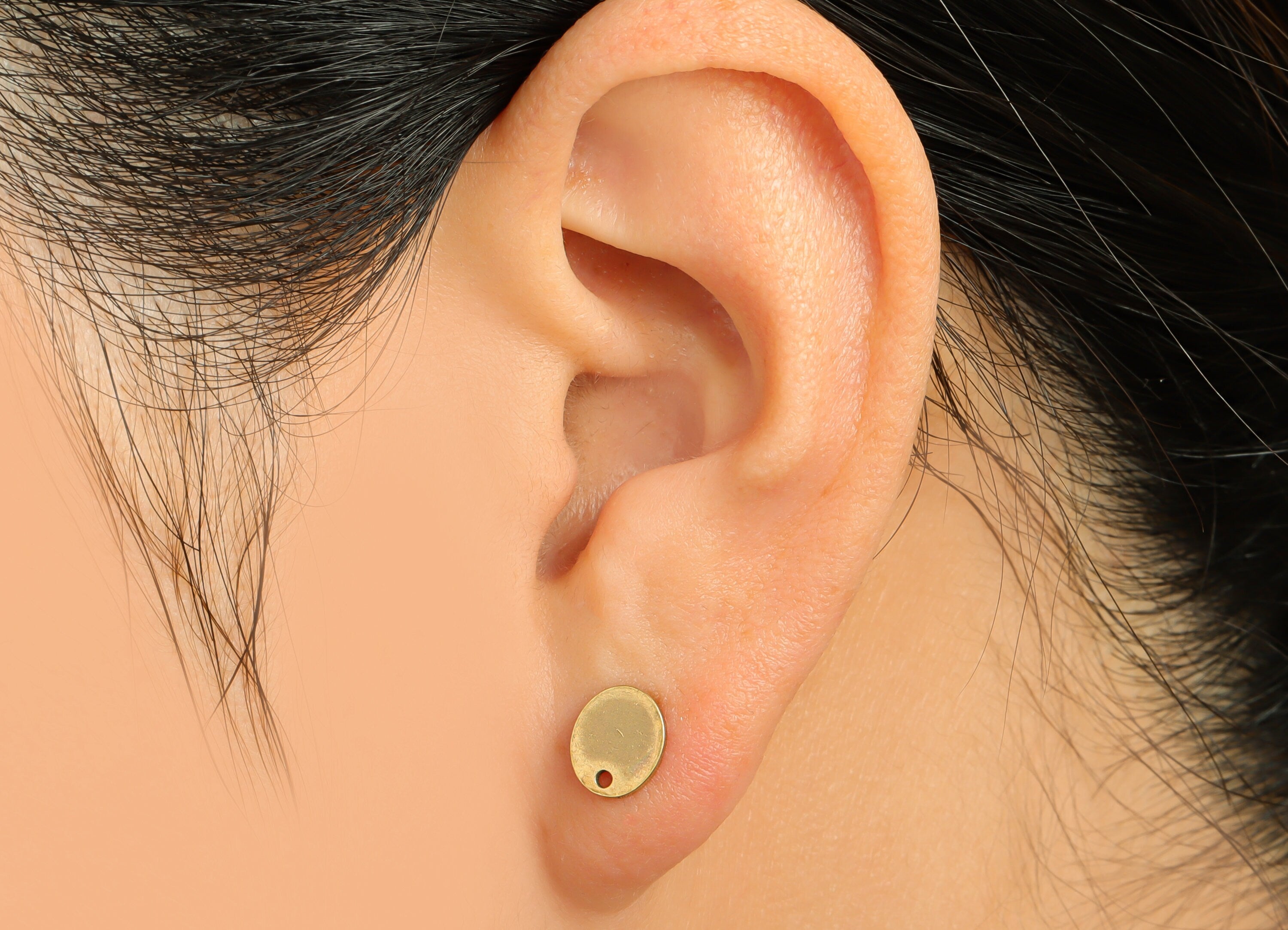 Brass Oval Earring Post - Brass Oval Earring Stud With Hole - Textured Geometry Earring Post - Jewelry Supplies - 8.06x6.8x1.04mm - PP9888 - DOMEDBAZAAR