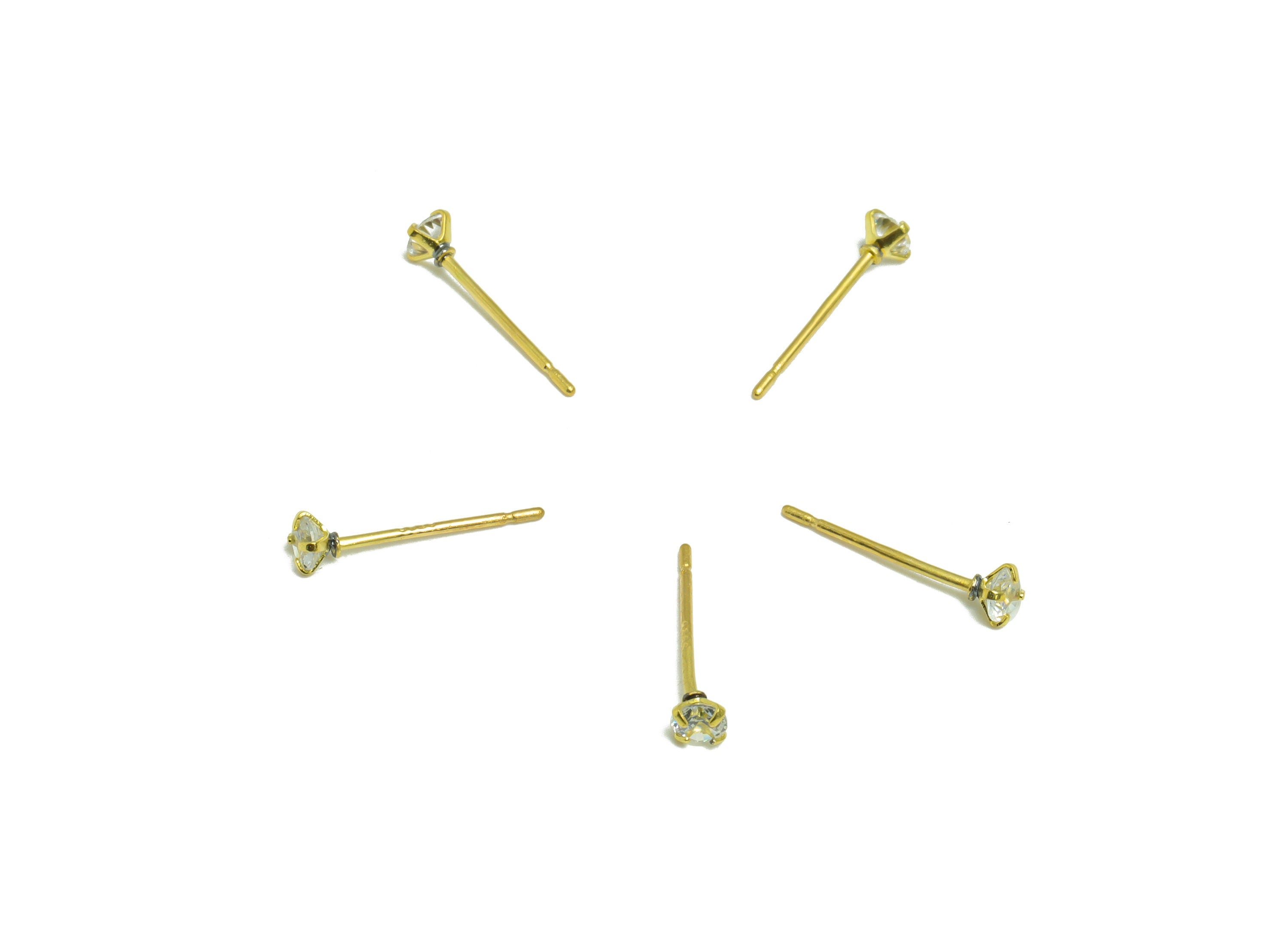 3mm CZ Minimalist Earring - Raw Brass Circle Zircon Earring Post - Brass Cubic Zircon Earring Post - 925 Silver Stud - 14.3x3x2mm - PP9886-3 - DOMEDBAZAAR