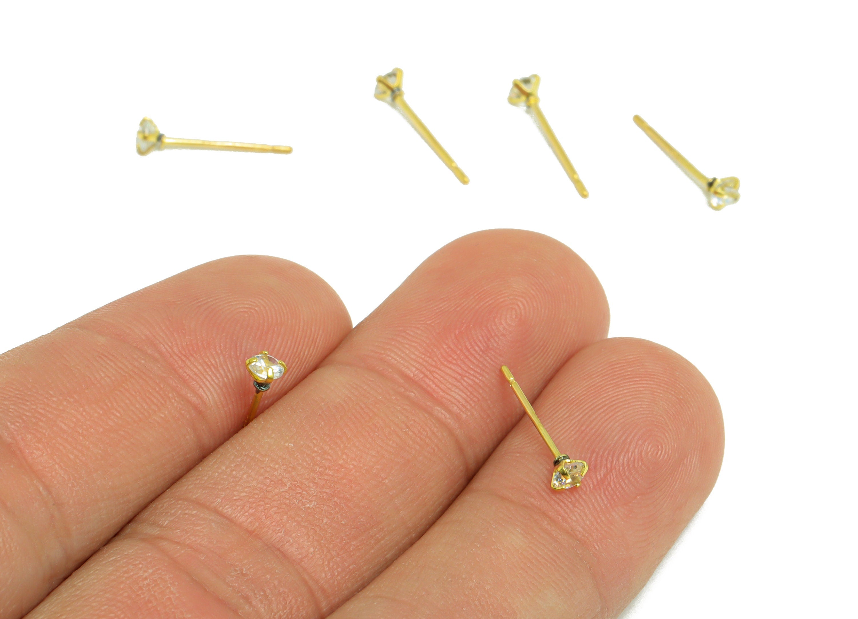 3mm CZ Minimalist Earring - Raw Brass Circle Zircon Earring Post - Brass Cubic Zircon Earring Post - 925 Silver Stud - 14.3x3x2mm - PP9886-3 - DOMEDBAZAAR