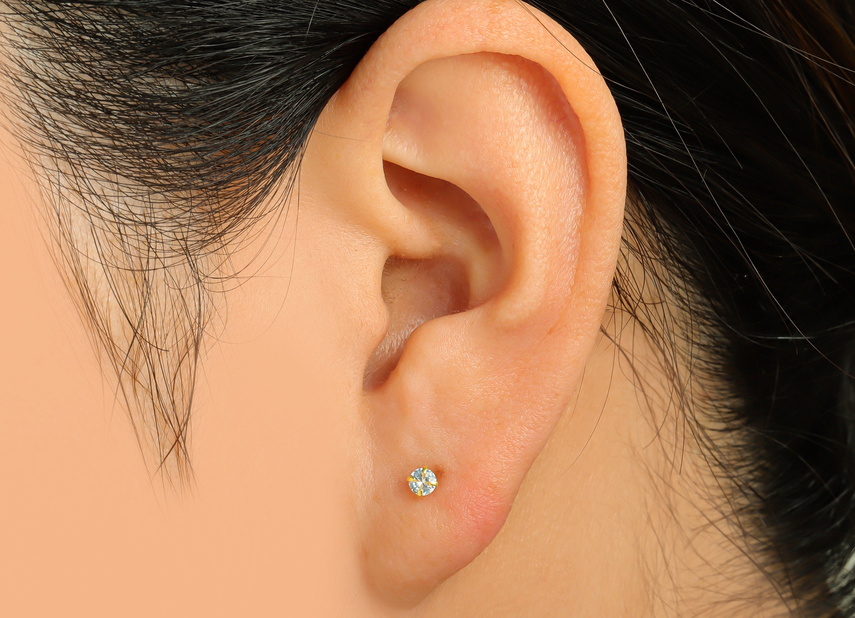 3mm CZ Minimalist Earring - Raw Brass Circle Zircon Earring Post - Brass Cubic Zircon Earring Post - 925 Silver Stud - 14.3x3x2mm - PP9886-3 - DOMEDBAZAAR