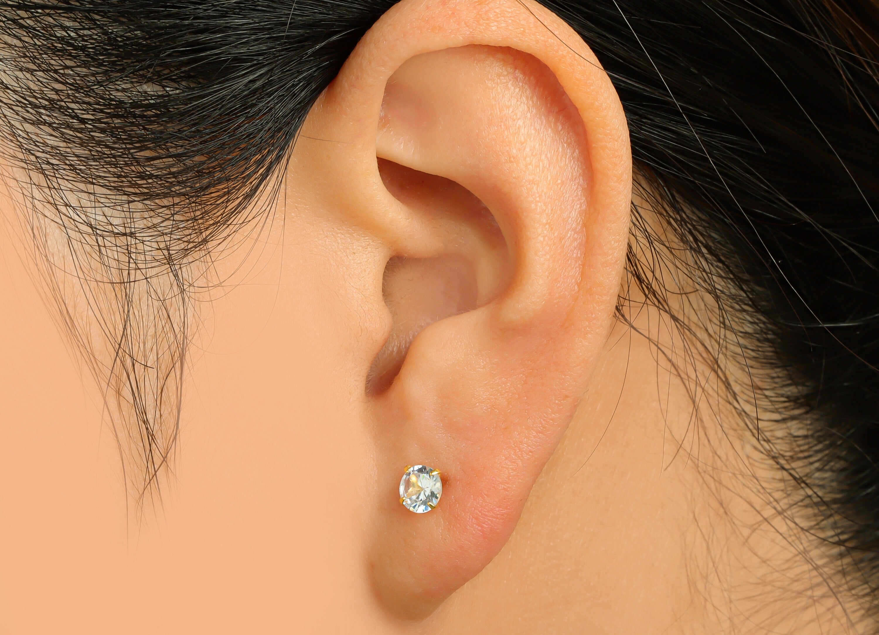 5mm CZ Minimalist Earring - Raw Brass Circle Zircon Earring Post - Brass Cubic Zircon Earring Post - 925 Silver Stud - 16x6x3.5mm - PP9886-5 - DOMEDBAZAAR