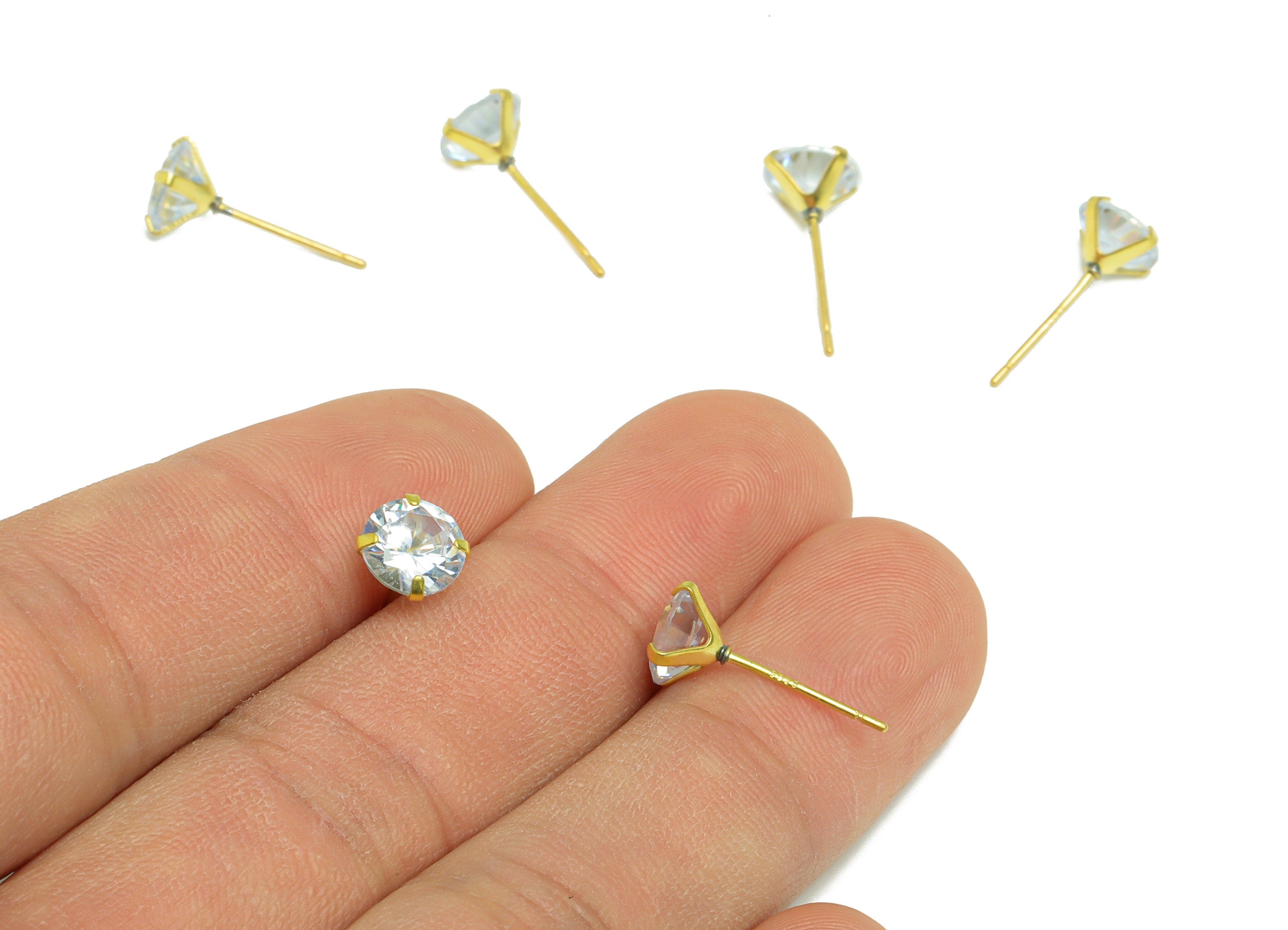 7mm CZ Minimalist Earring - Raw Brass Circle Zircon Earring Post - Brass Cubic Zircon Earring Post - 925 Silver Stud - 16.4x7x4mm - PP9886-7 - DOMEDBAZAAR