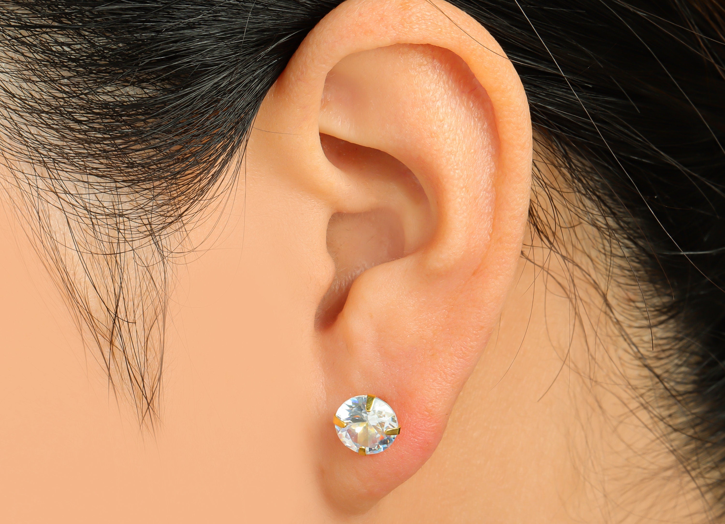 8mm CZ Minimalist Earring - Raw Brass Circle Zircon Earring Post - Brass Cubic Zircon Earring Post - 925 Silver Stud - 17x8x5.3mm - PP9886-8 - DOMEDBAZAAR
