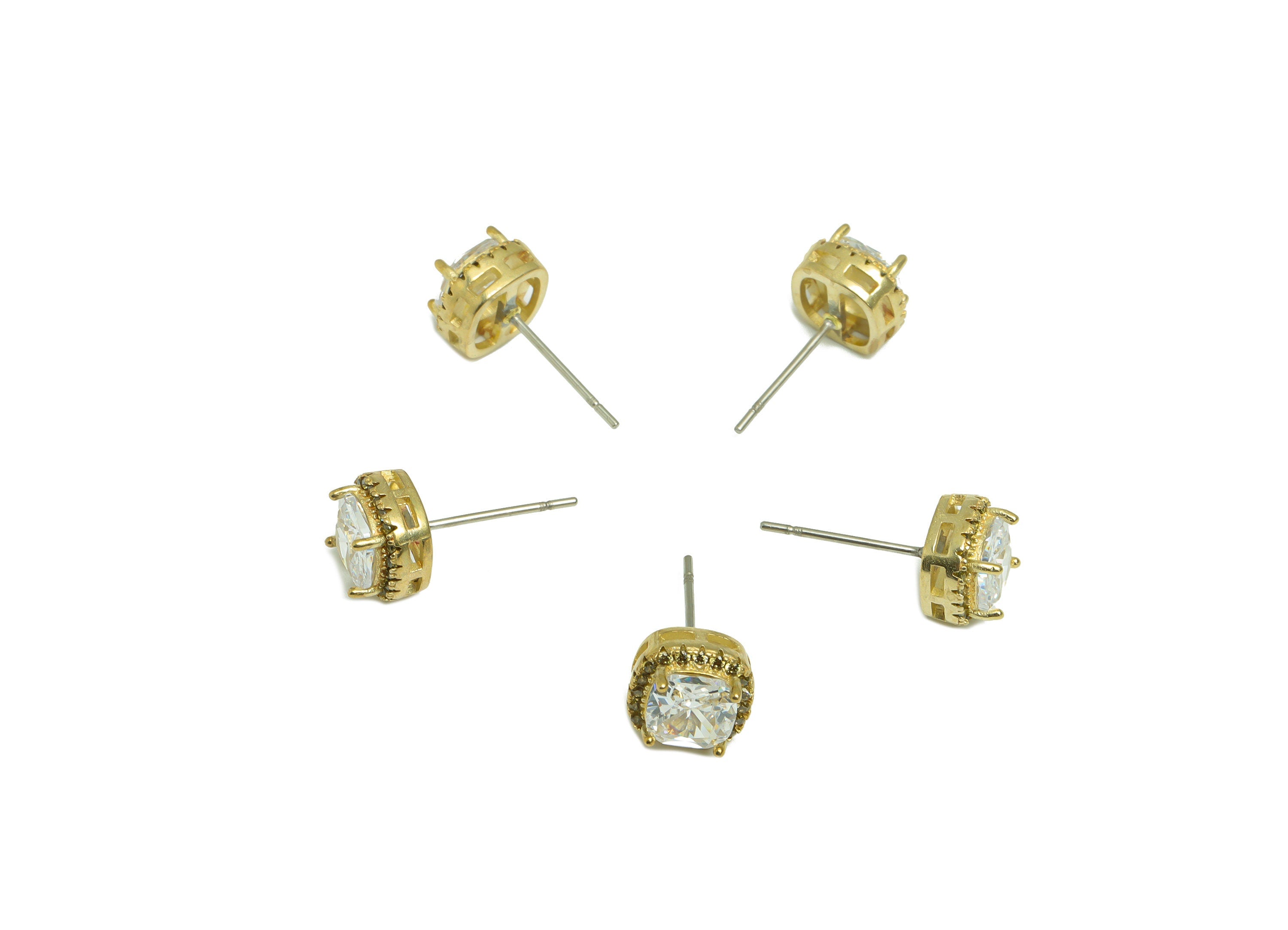 D-Peridot (CZ-16) Zircon Earring Post - Raw Brass White (CZ-21) Zircon Earring Post - Brass Cubic Zircon Earring Post - 17x8x5mm - PP9851J - DOMEDBAZAAR