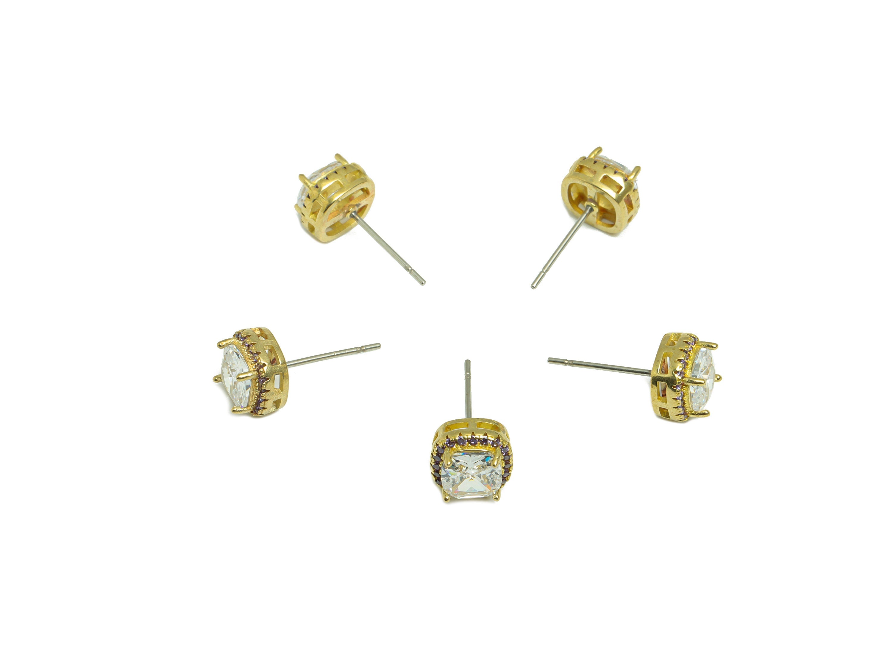 Deep Violet(CZ-08) Zircon Earring Post - Raw Brass White (CZ-21) Zircon Earring Post - Brass Cubic Zircon Earring Post - 17x8x5mm - PP9851S - DOMEDBAZAAR