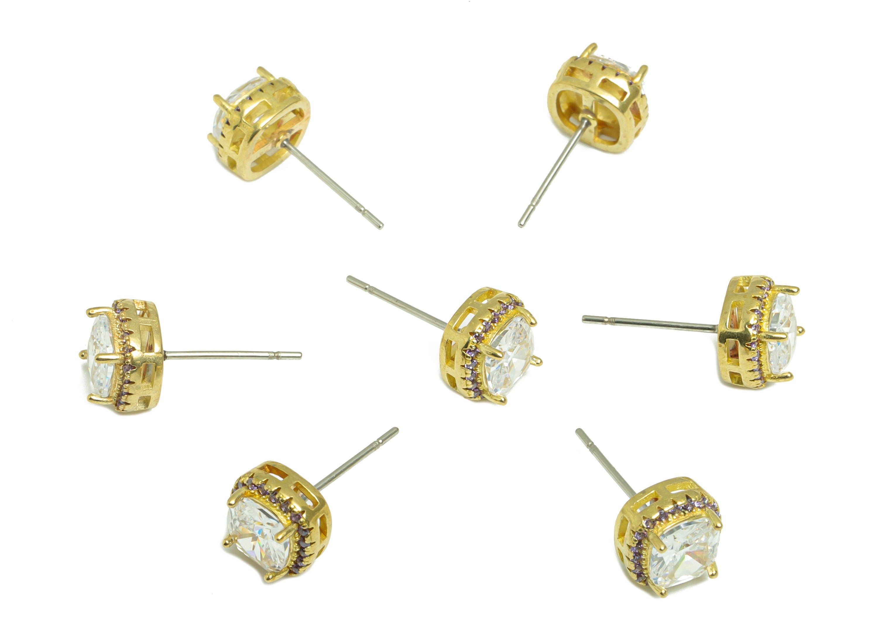 Deep Violet(CZ-08) Zircon Earring Post - Raw Brass White (CZ-21) Zircon Earring Post - Brass Cubic Zircon Earring Post - 17x8x5mm - PP9851S - DOMEDBAZAAR