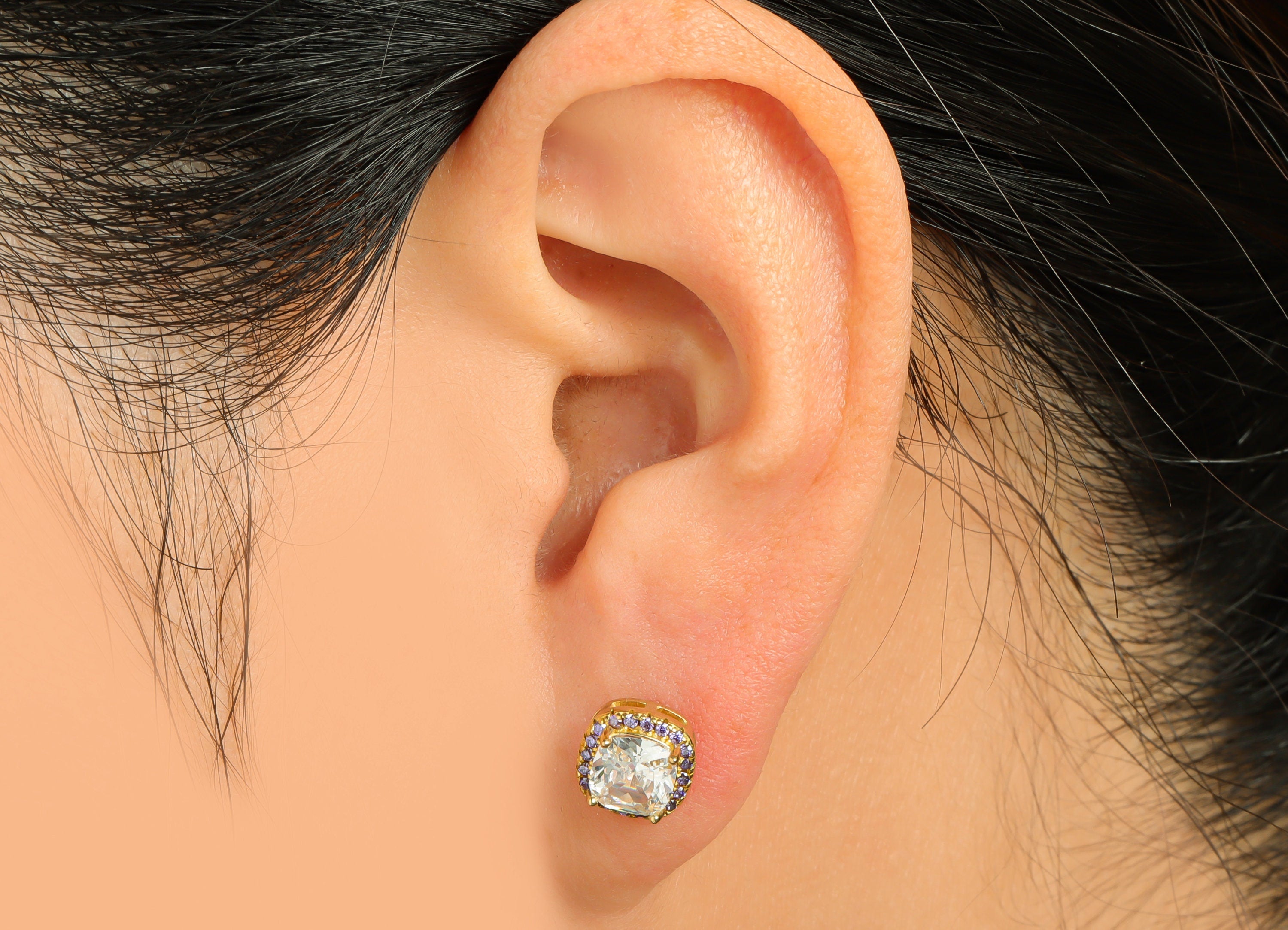 Deep Violet(CZ-08) Zircon Earring Post - Raw Brass White (CZ-21) Zircon Earring Post - Brass Cubic Zircon Earring Post - 17x8x5mm - PP9851S - DOMEDBAZAAR