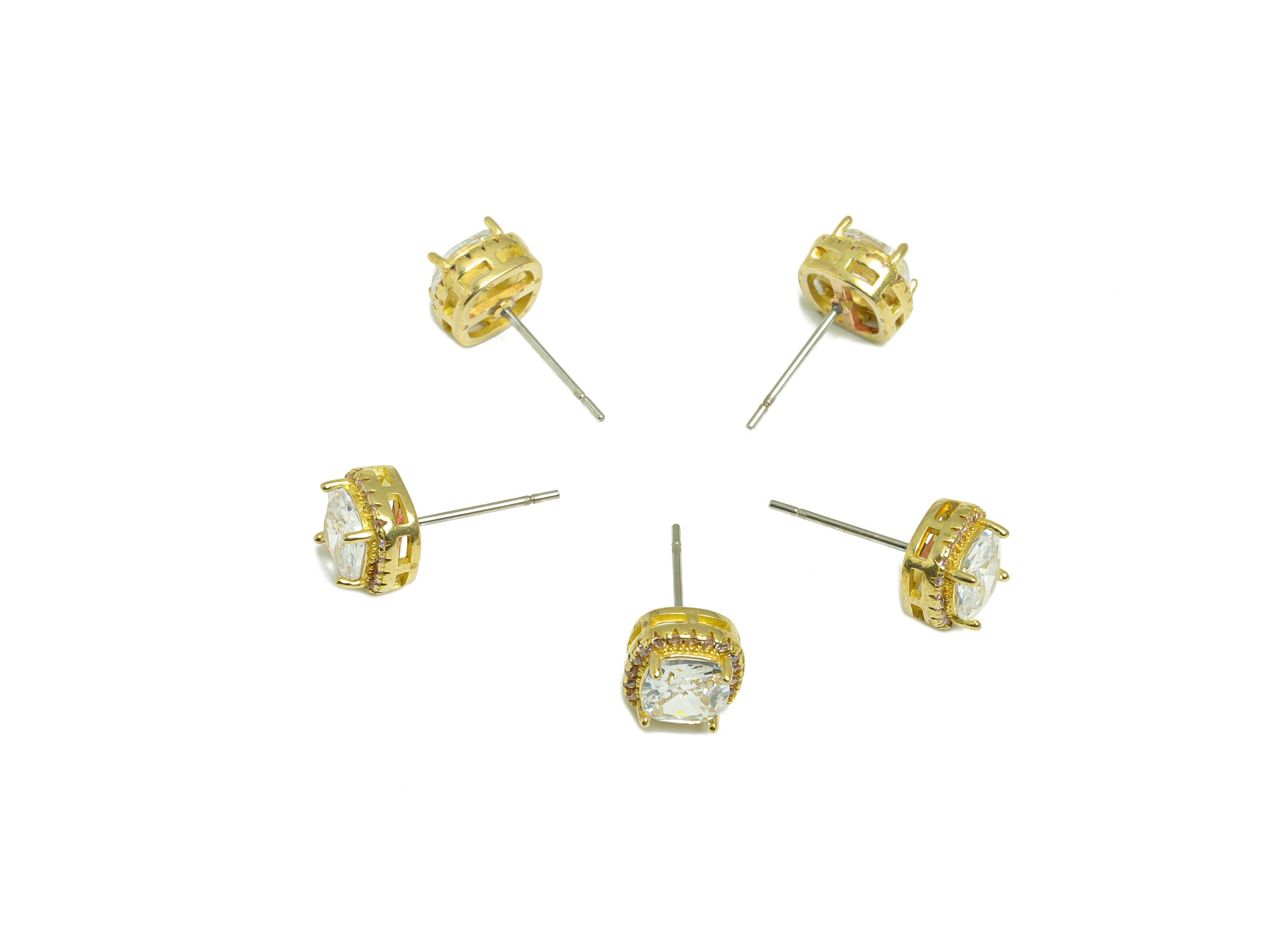 Pink (CZ-01) Zircon Earring Stud - Raw Brass White(CZ-21) Zircon Earring Post - Cubic Zircon Earring Post - 17x8x5mm - PP9851K - DOMEDBAZAAR