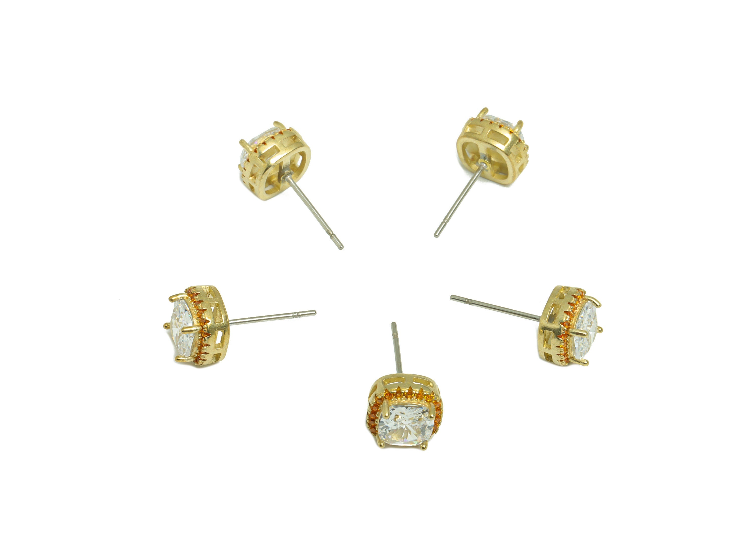 White (CZ-21) Zircon Earring Stud - Raw Brass Light Orange(CZ-11L) Zircon Earring Post - Cubic Zircon Earring Post - 17x8x5mm - PP9851A - DOMEDBAZAAR