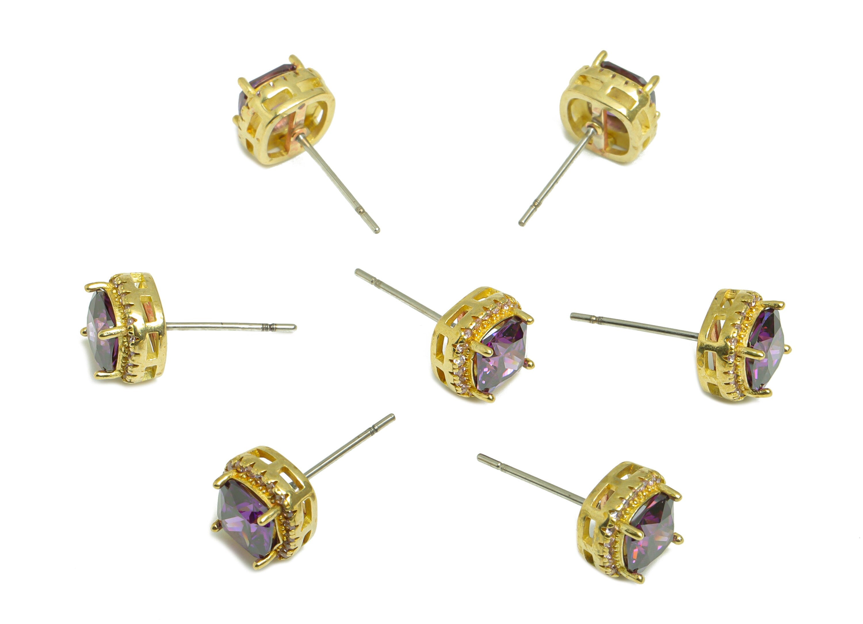 D-Violet(CZ-08) Zircon Earring Stud - Raw Brass Pink (CZ-01) Zircon Earring Post - Cubic Zircon Earring Post - 17x8x5mm - PP9851V - DOMEDBAZAAR